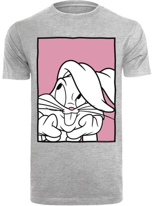 F4NT4STIC Shirt ‘Looney Tunes Bugs Bunny Adore’ Grijs / Grijs gemêleerd / Fuchsia / Zwart / Wit