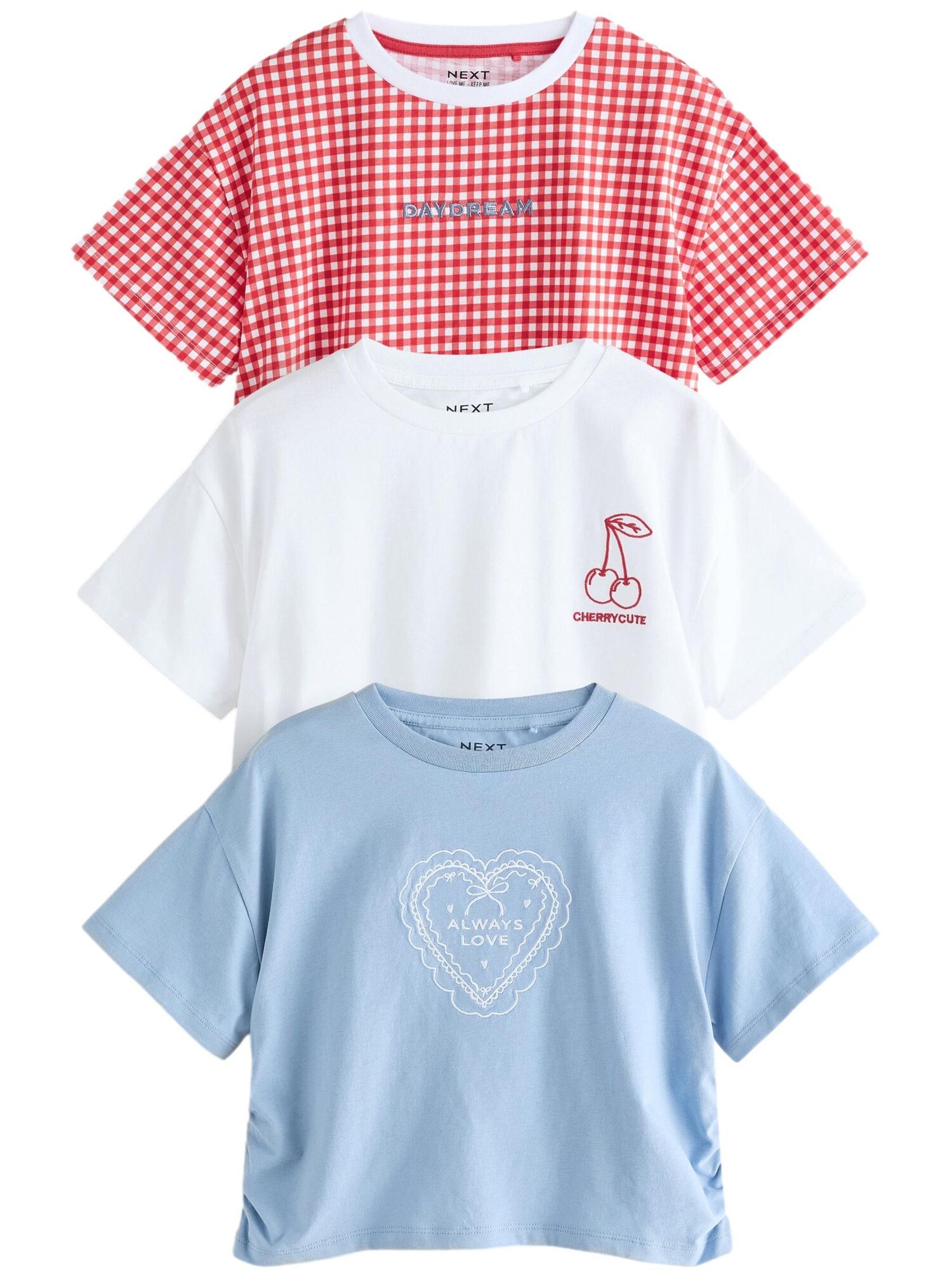 Next Tricou  albastru deschis / roșu cranberry / alb