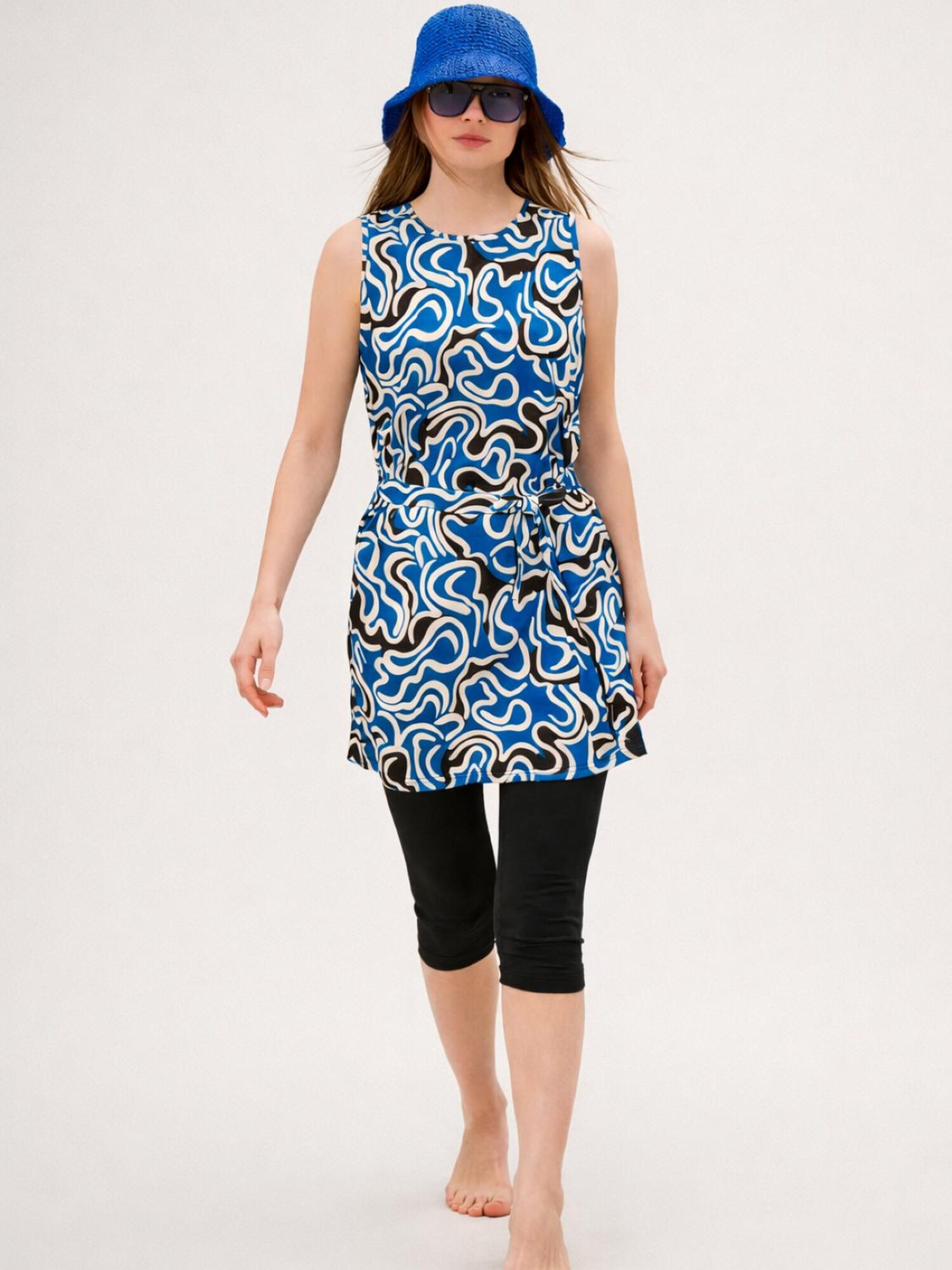 MARINA Tankini 'Tankini Semi Suit 3-Teilig Blau gemustert mit schwarzer Hose "Marina" M2444' azul