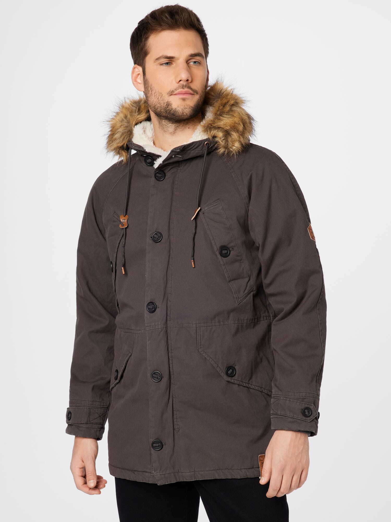 INDICODE JEANS Téli parka 'Fann'  világosbarna / grafit termék 2. képe