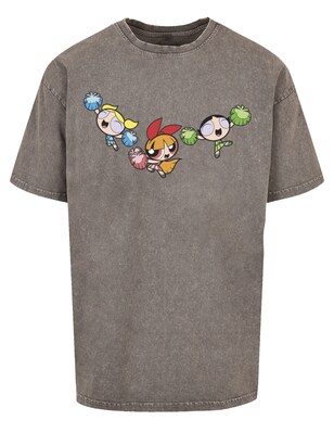 F4NT4STIC Shirt ‘Powerpuff Girls Cheerleaders’ Azuur / Aardetinten / Lichtgroen / Oranje