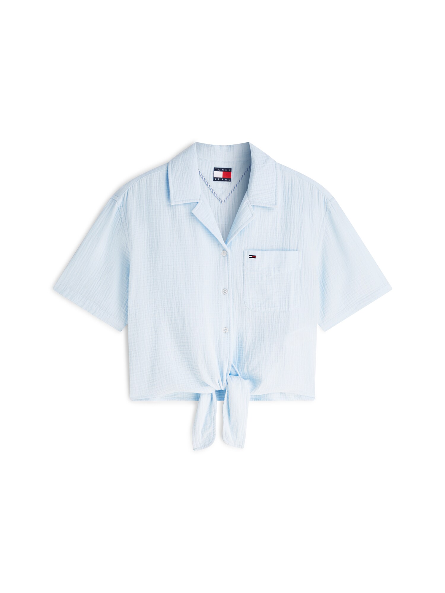 Tommy Jeans Bluză 'Crinkle Front Short Sleeve'  albastru deschis