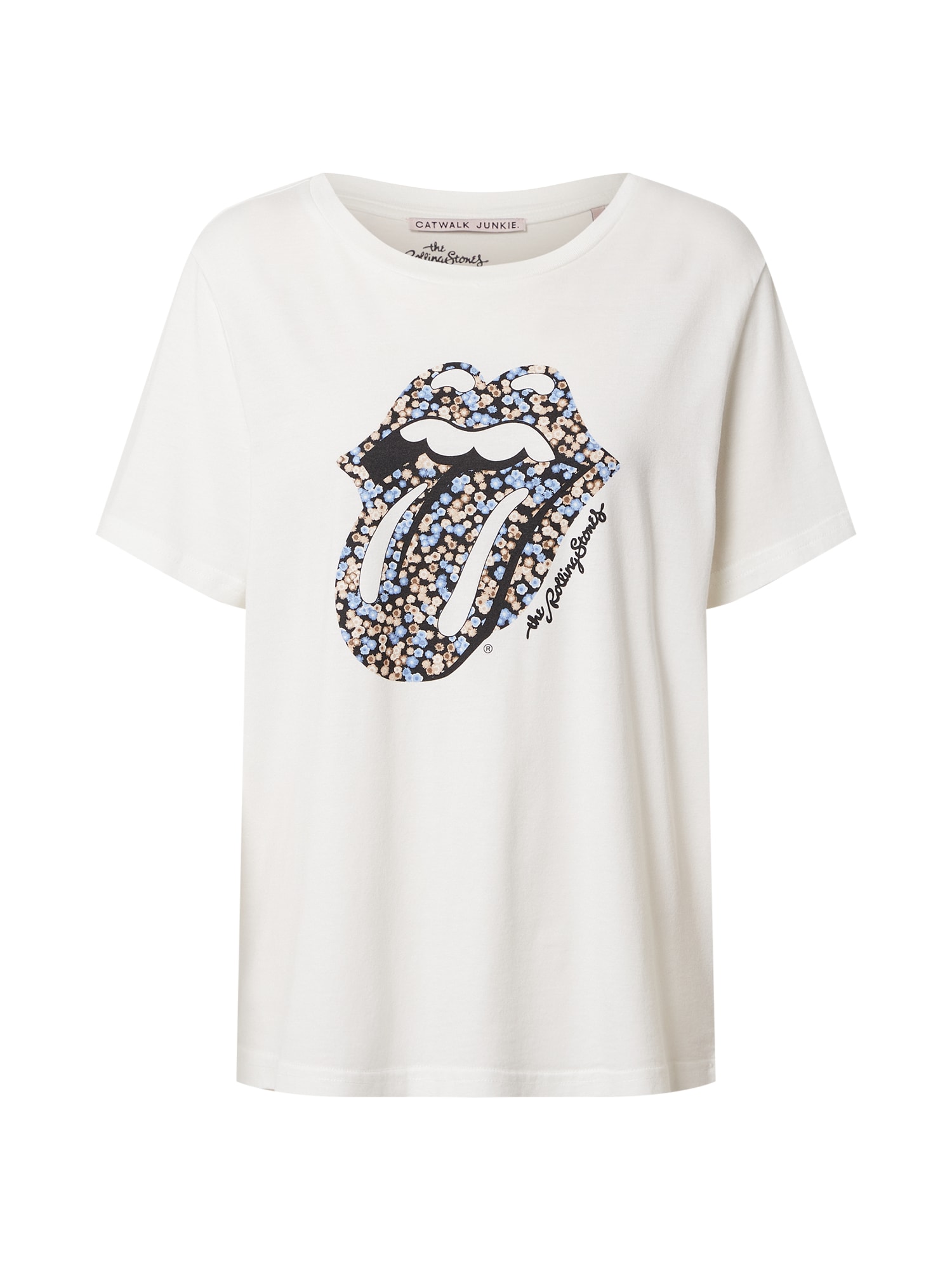 CATWALK JUNKIE Marškinėliai 'Rolling Stones Ocean' balta / juoda / pudros spalva / šviesiai mėlyna