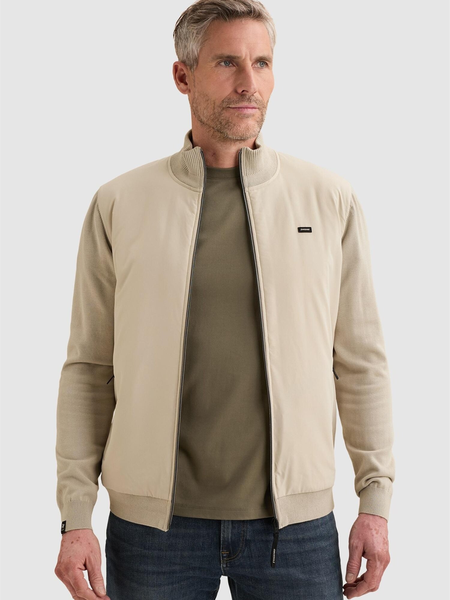 VANGUARD Giacchetta 'Cardigan in cotton/modal with zipper closure' grigio chiaro