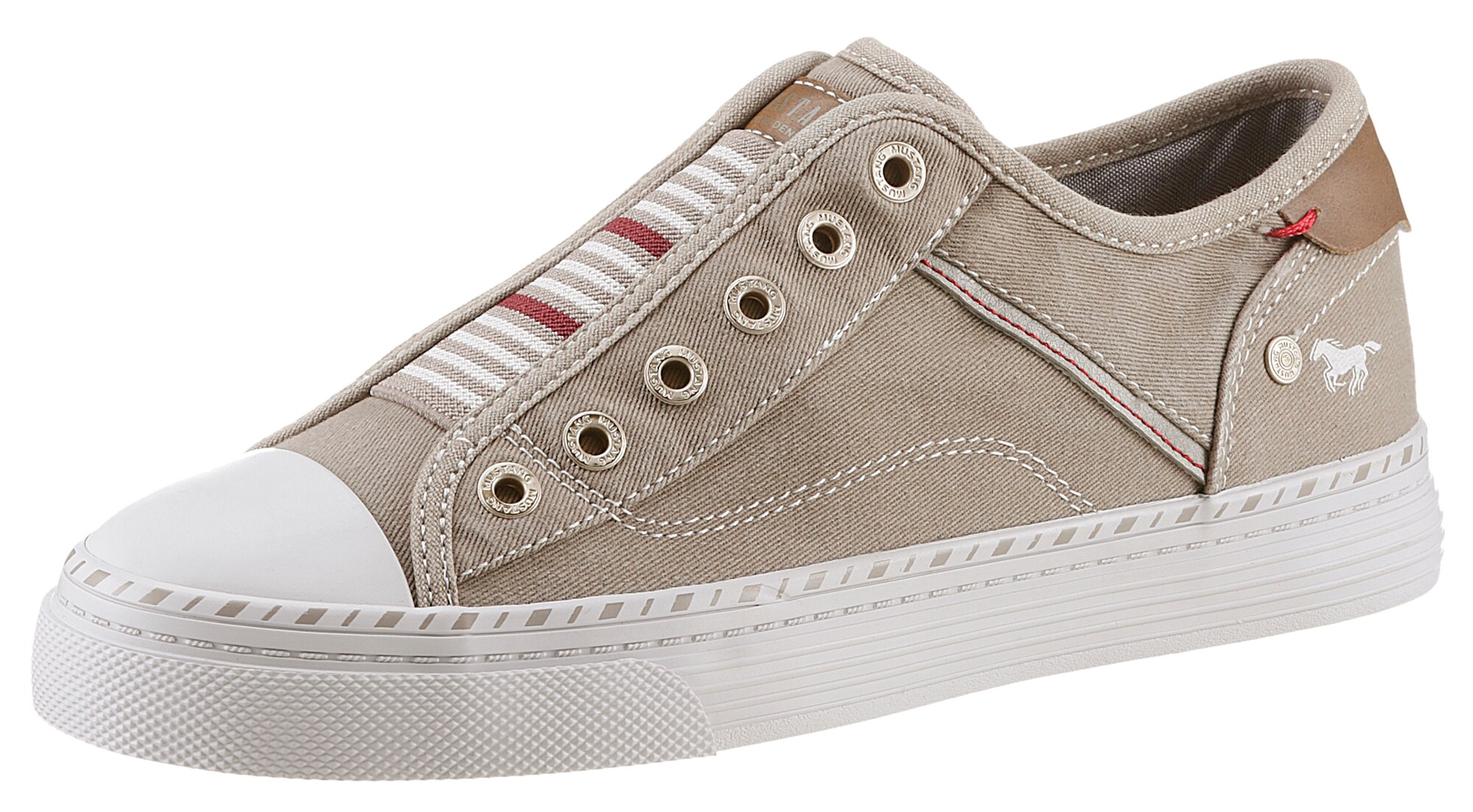 MUSTANG Slip-on obuv  hnedá / tmavošedá / biela