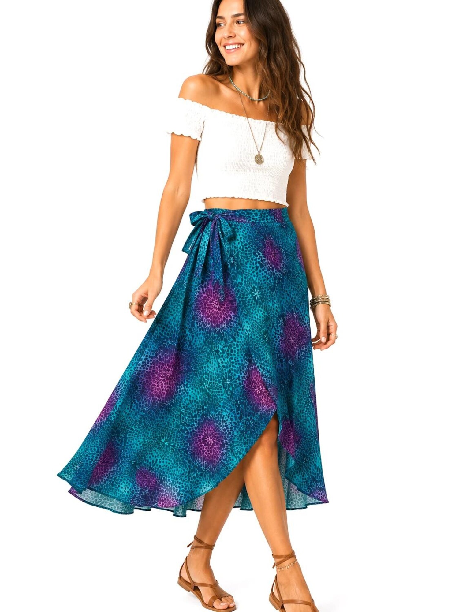 Sophia Pirrera Gonna 'Batik Print Wrap Midi Skirt' petrolio
