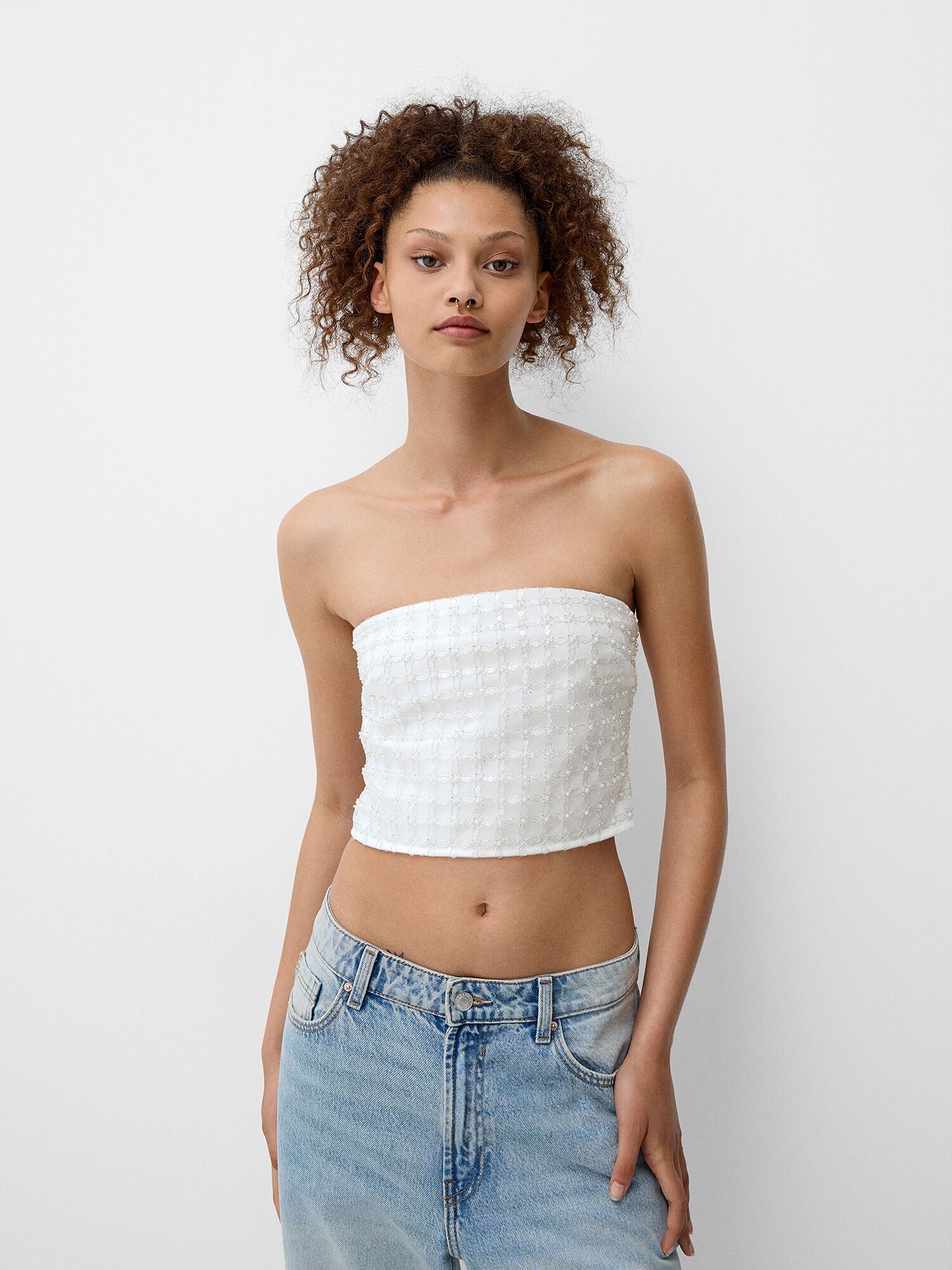 Bershka Top  ezüst / fehér termék 2. képe