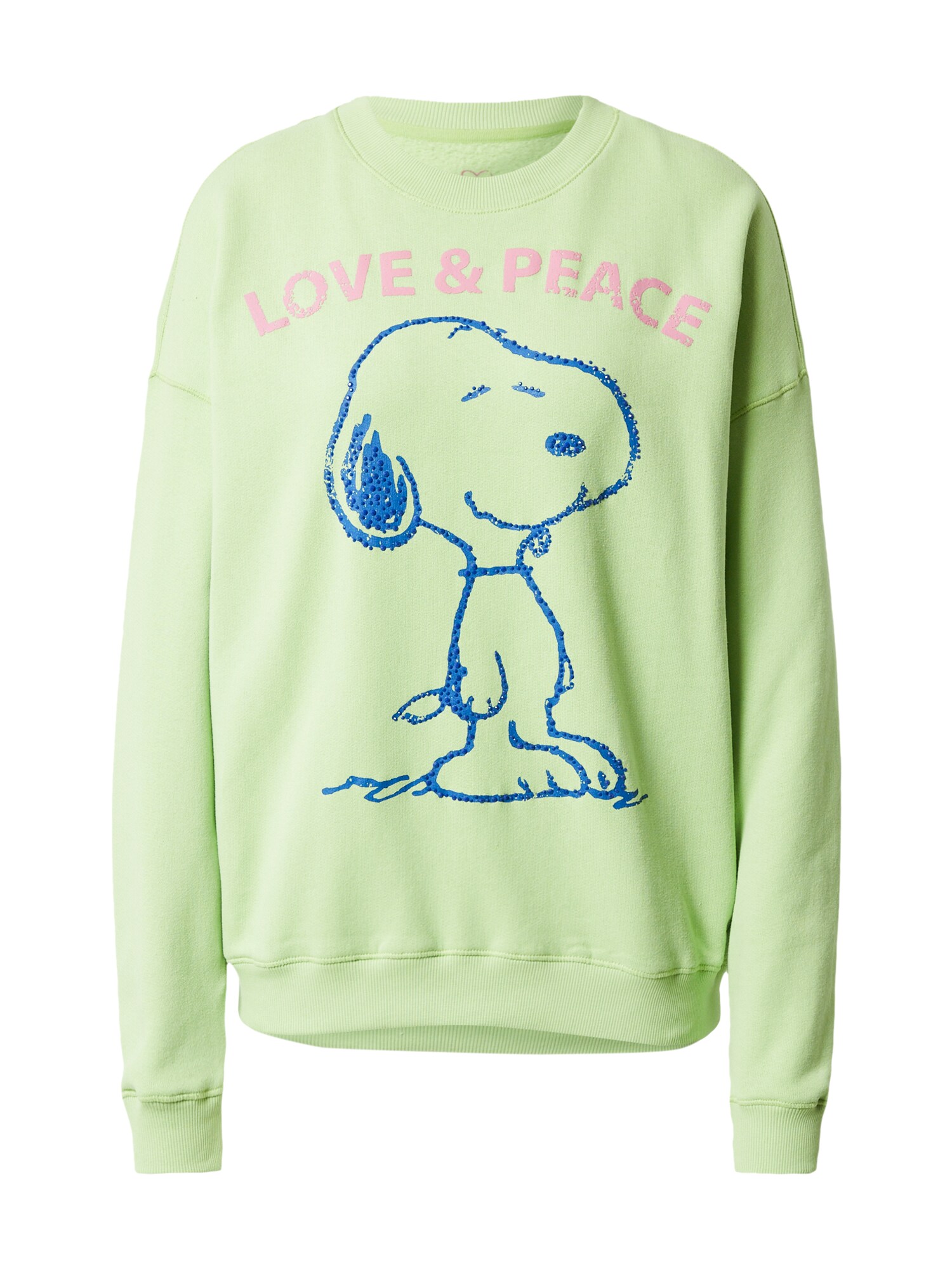 Frogbox Megztinis be užsegimo 'Snoopy Love & Peace' mėlyna / šviesiai žalia / rožinė