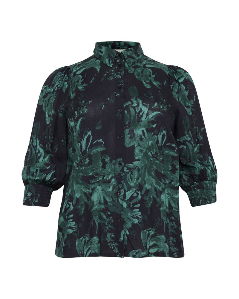 KAFFE CURVE Bluse 'Mona' Damen Größe 7XL smaragd / schilf / schwarz