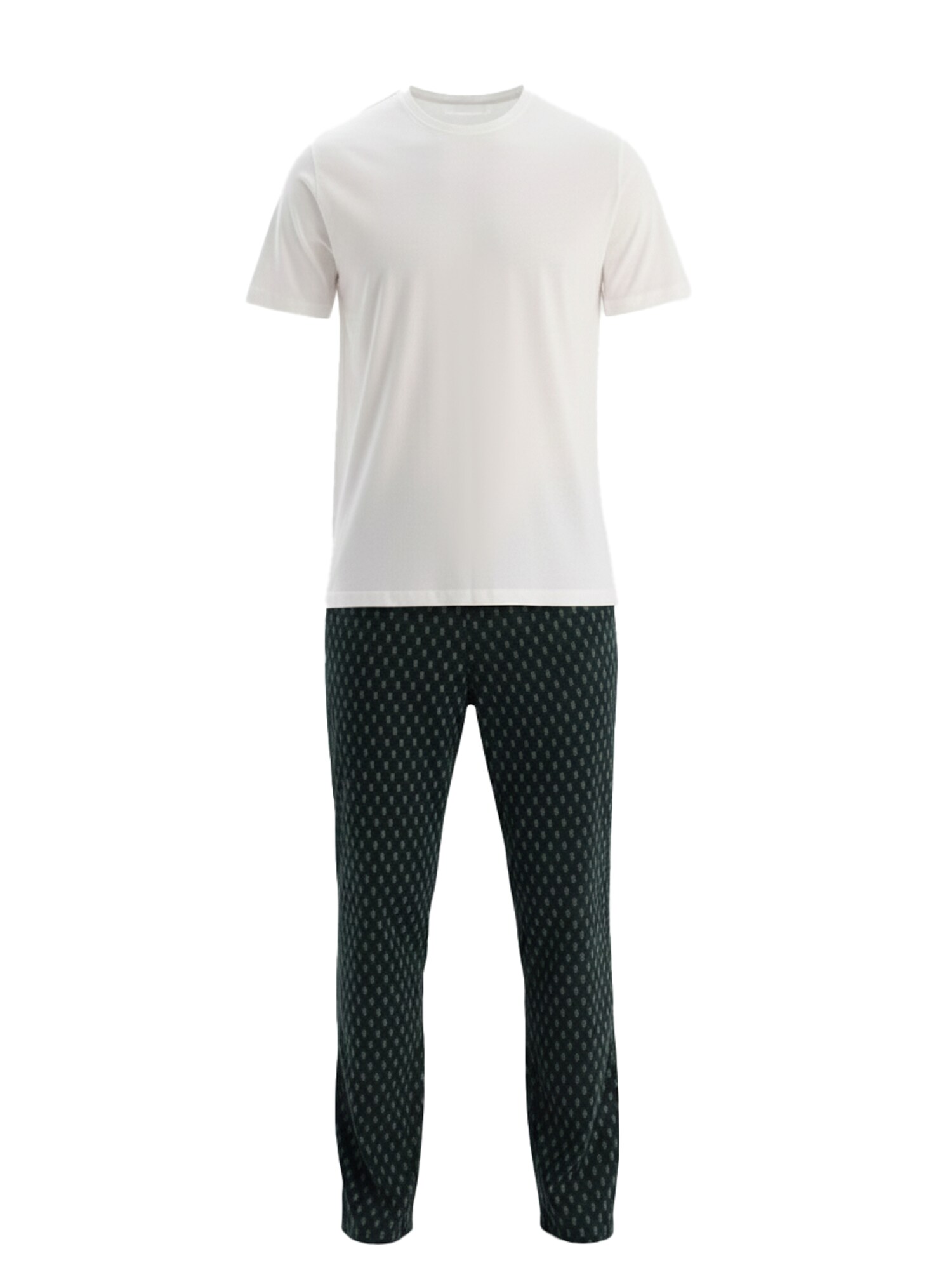 Dagi Pijama lungă  gri deschis / verde pin / alb