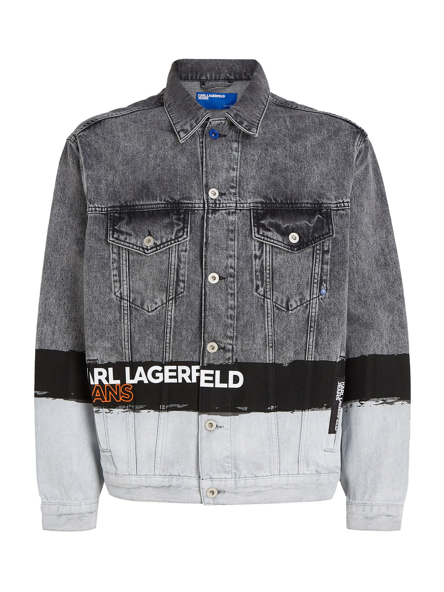 KARL LAGERFELD JEANS Prechodná bunda  modrá denim / sivý denim / oranžová / čierny denim
