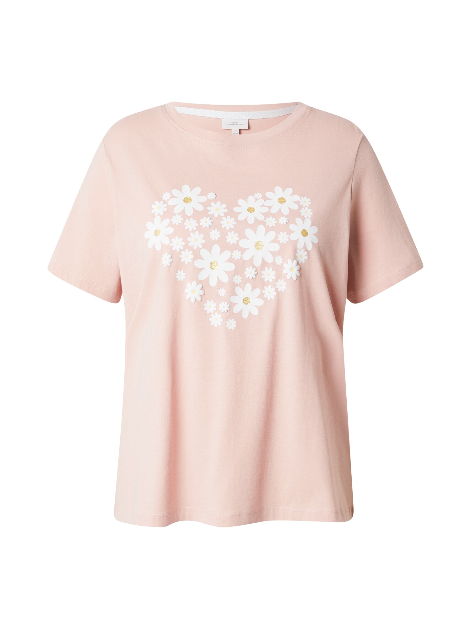 ONLY Carmakoma Tricou 'CARMALLE'  auriu / roz pastel / alb