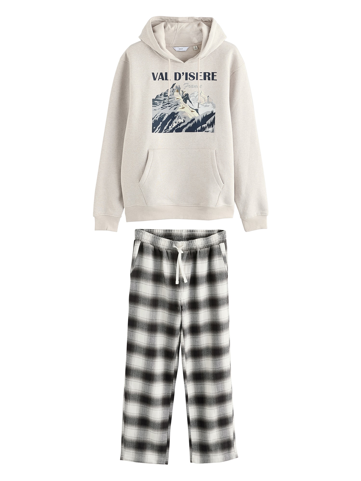 Next Pijama lungă  gri piatră / gri deschis / negru / alb