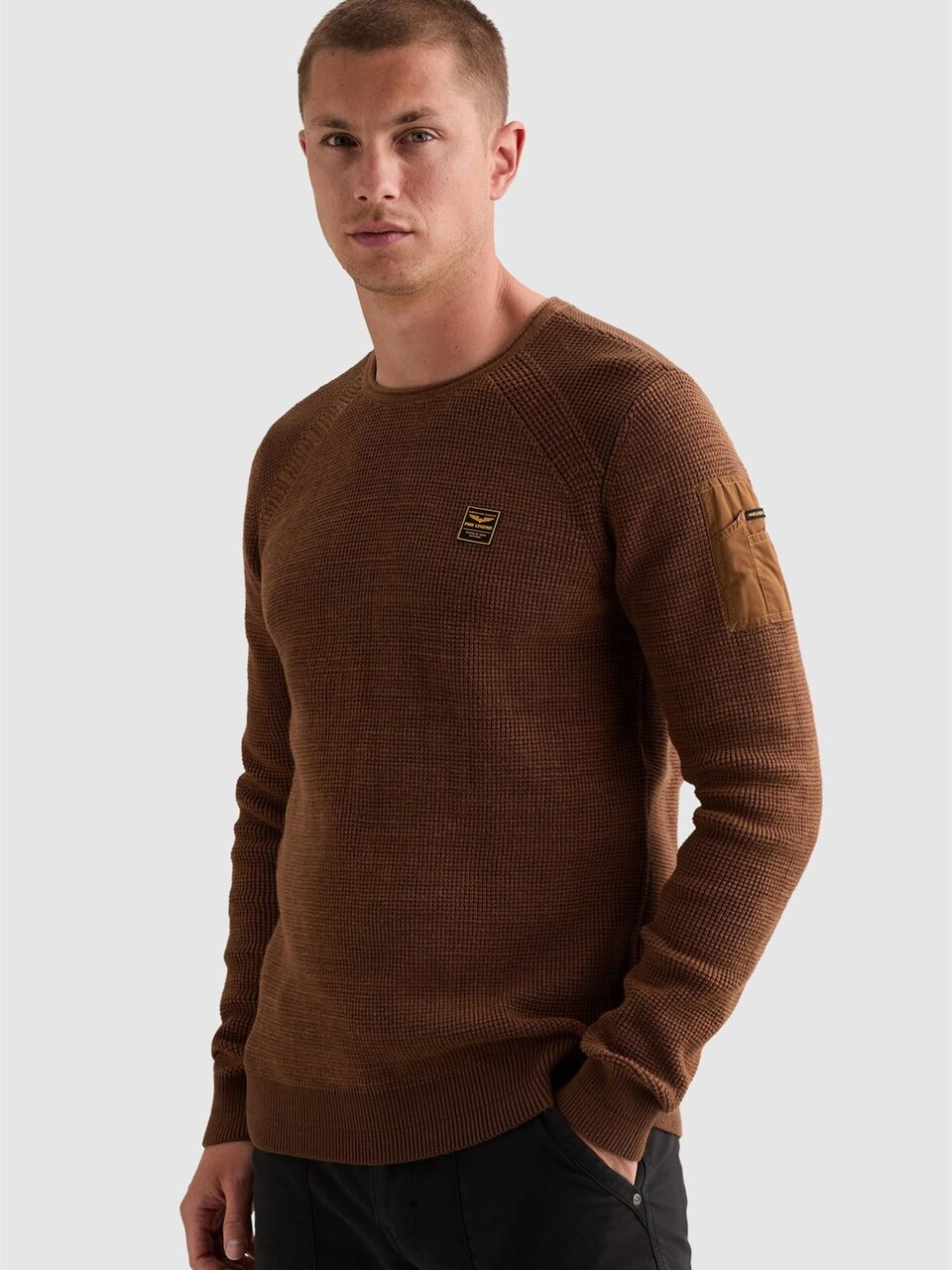 Tröja 'Pullover in cotton mélange with flight pocket'