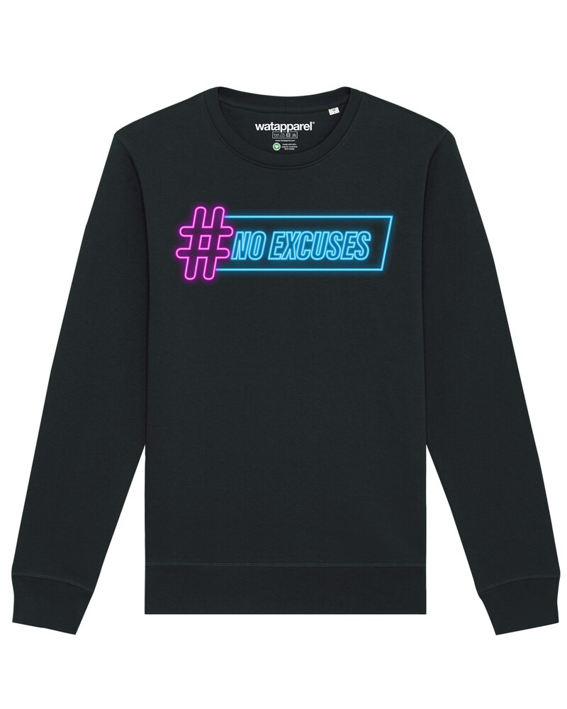 Watapparel Sweatshirt ' No Excuses ' Herren Größe XXL neonblau / neonpink / schwarz