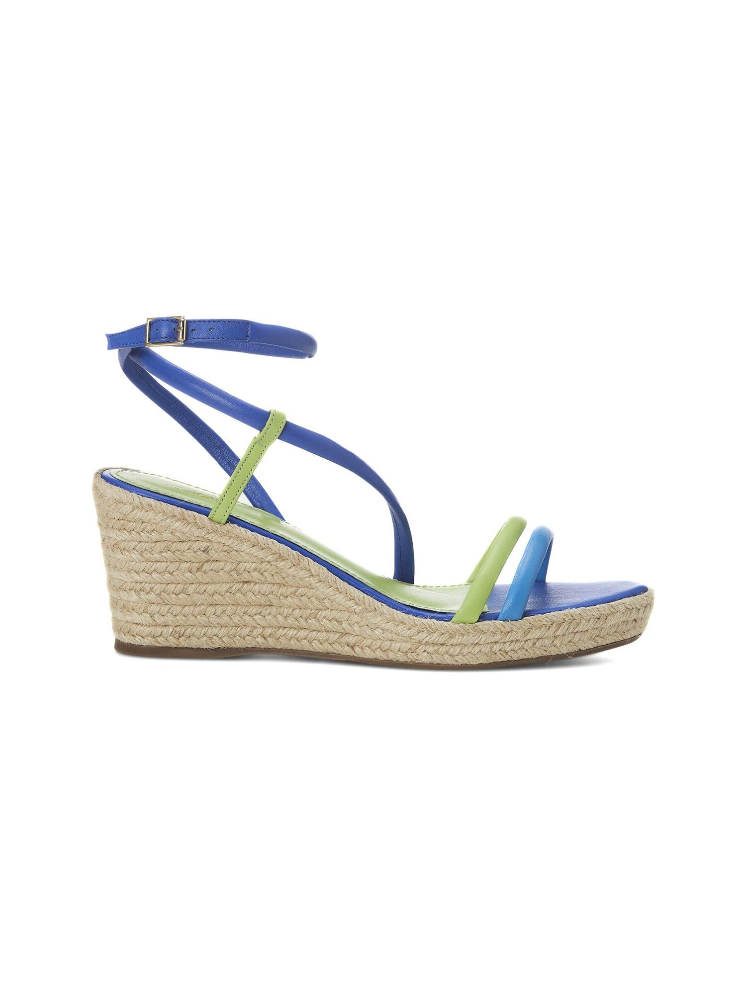 Mangara Atelier Sandalias con hebilla 'Sandale Compensée Espadrille en Cuir Bleu' azul denim