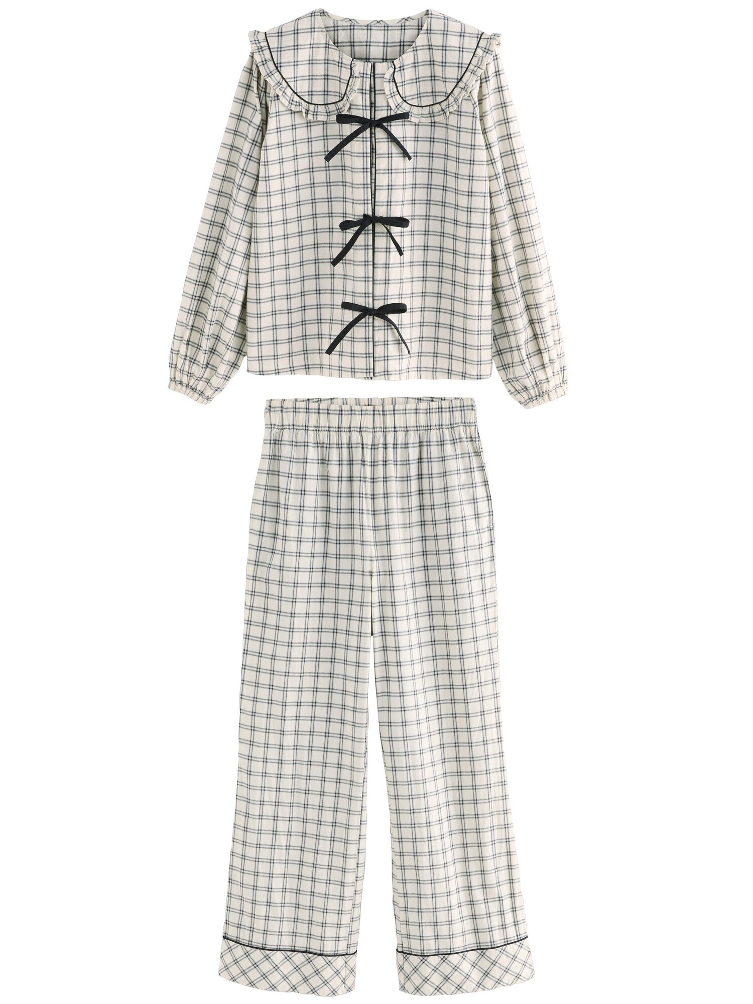 Next Pijama  negru / alb lână