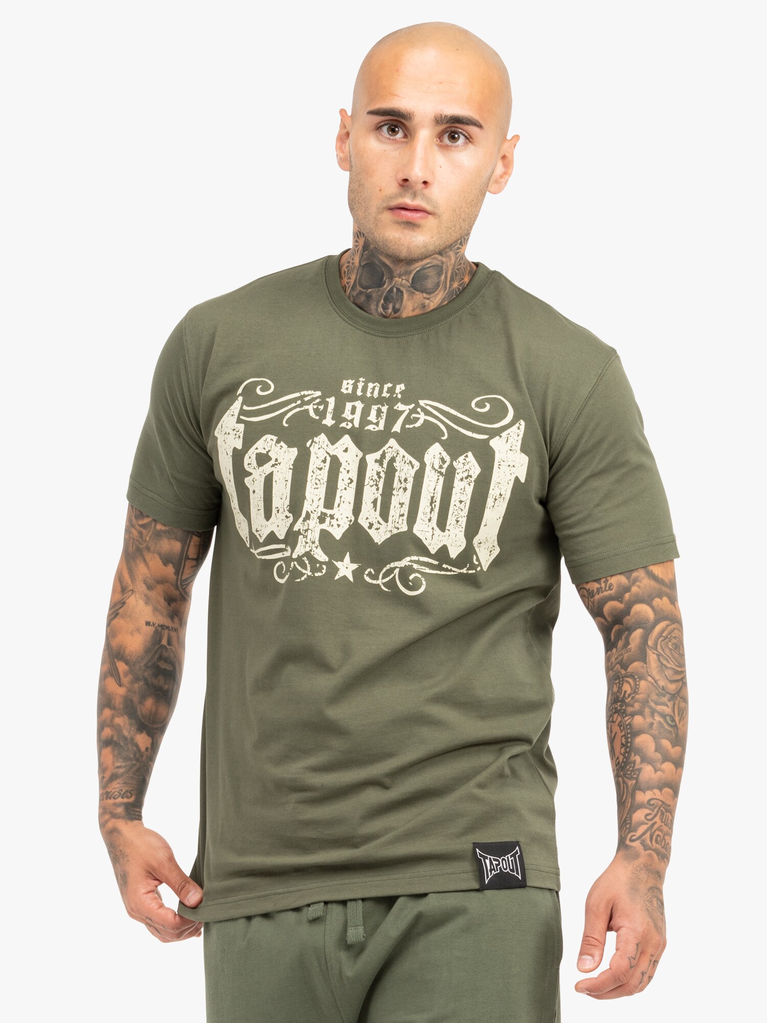 Tapout Póló 'CRASHED'  olíva / sötétzöld / fehér termék 2. képe