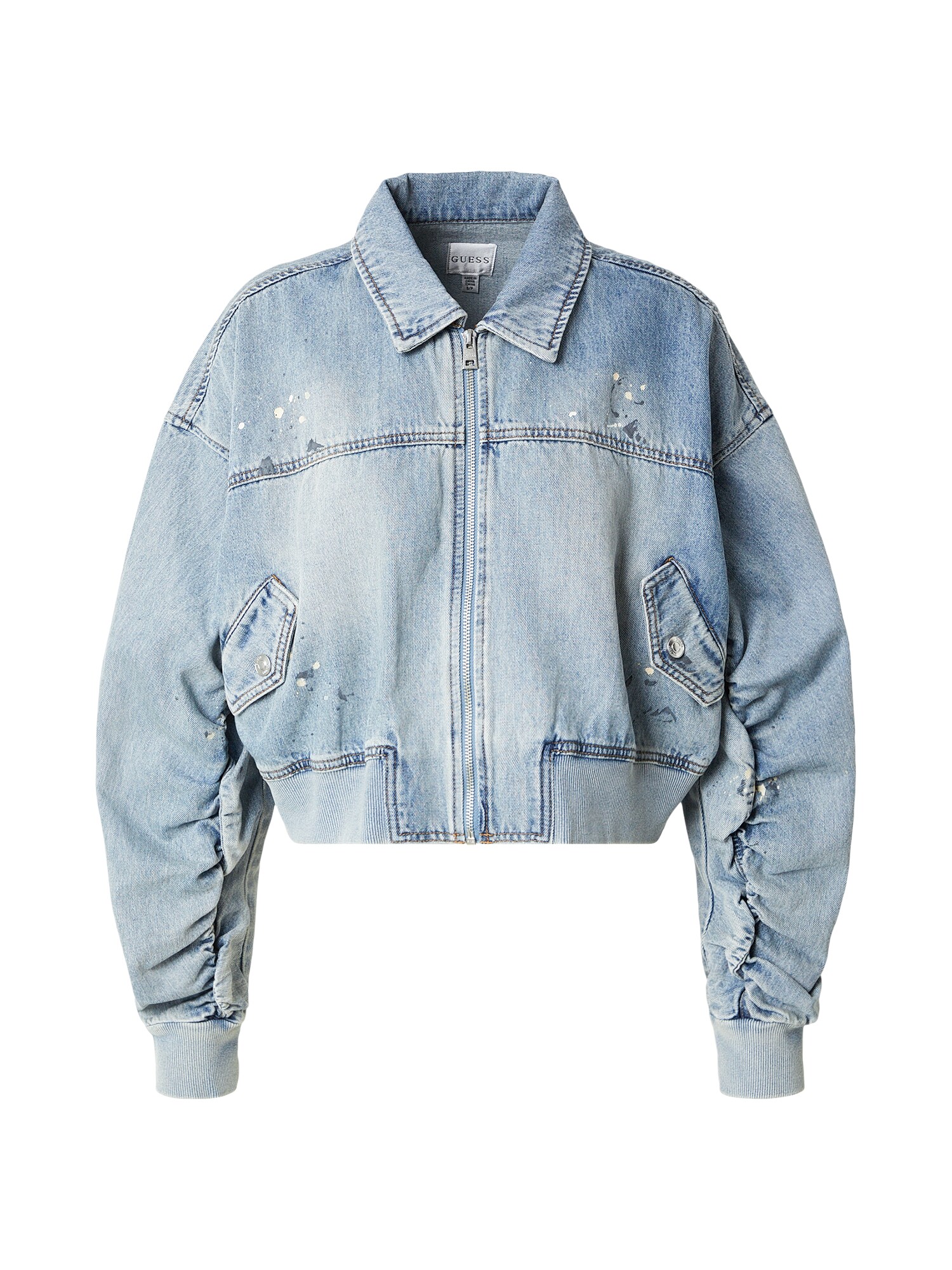 GUESS Geacă de primăvară-toamnă ANNA  albastru denim / gri / alb