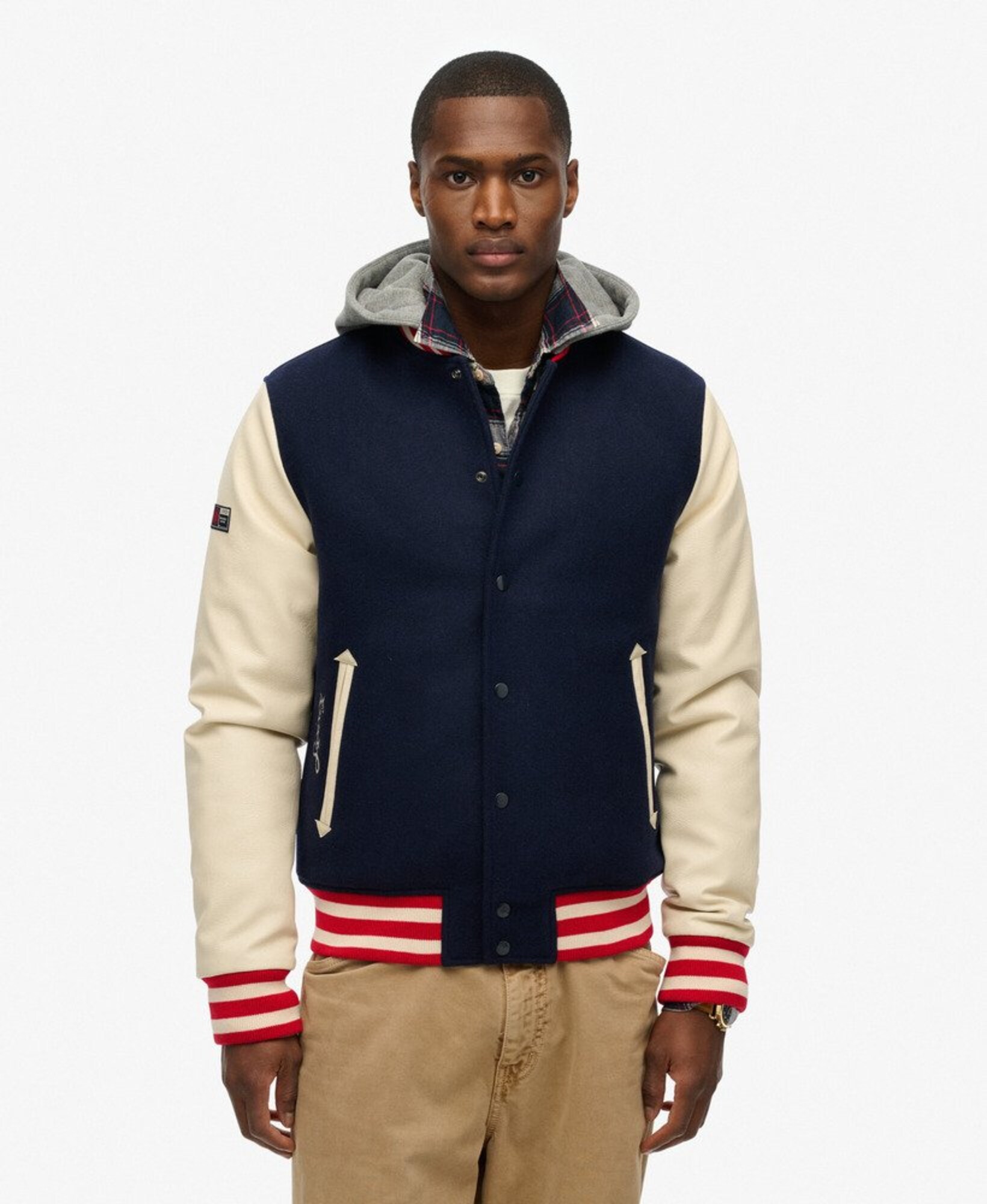 Superdry & Co Prechodná bunda béžová / námornícka modrá / červená (obrázok 3)