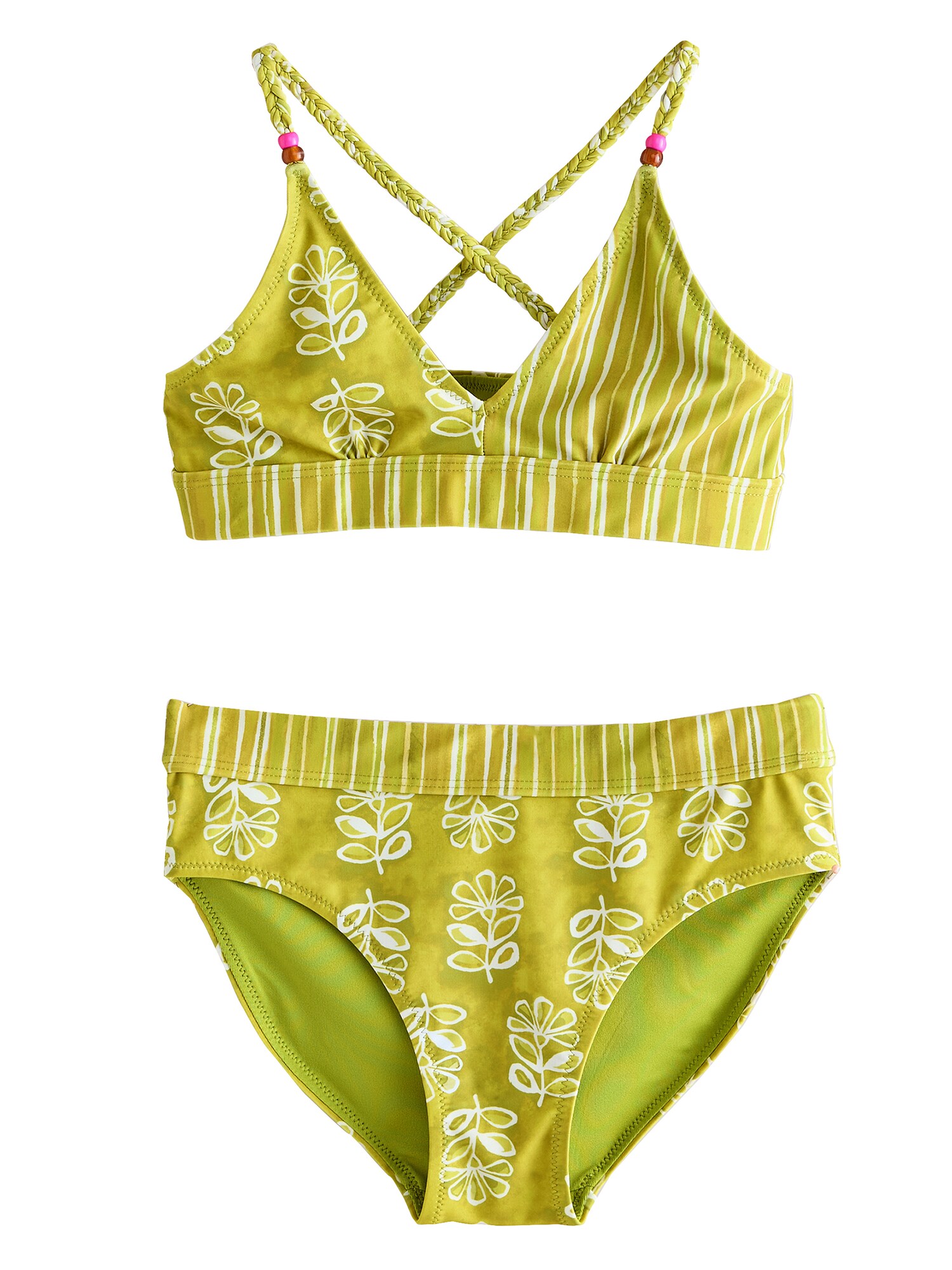 Next Costum de baie două piese  oliv / verde măr / alb