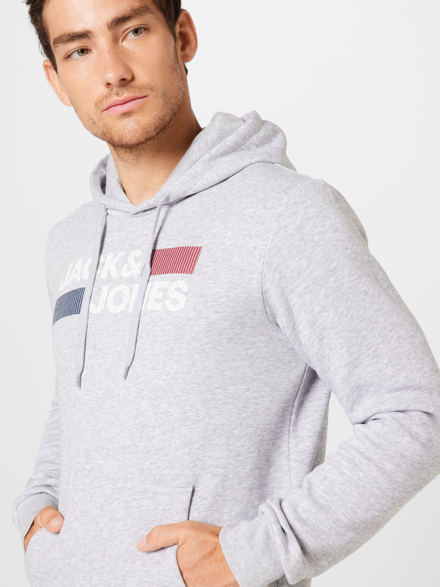 JACK & JONES Mikina sivá melírovaná / červená / čierna / biela (obrázok 5)