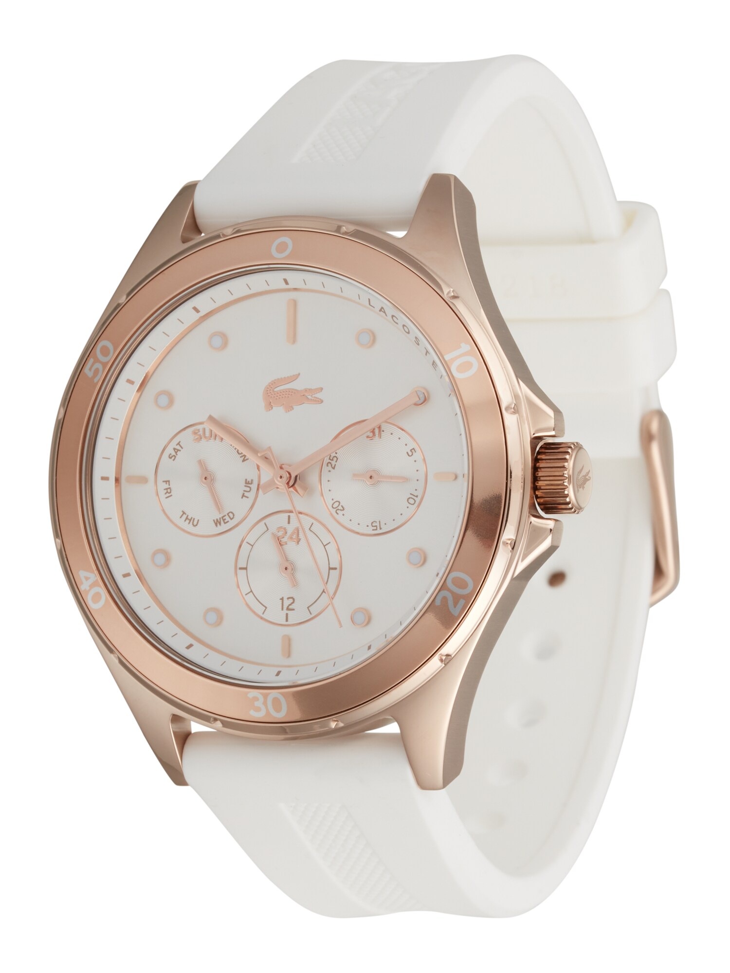 LACOSTE Analoginis (įprasto dizaino) laikrodis rožinio aukso spalva / balta