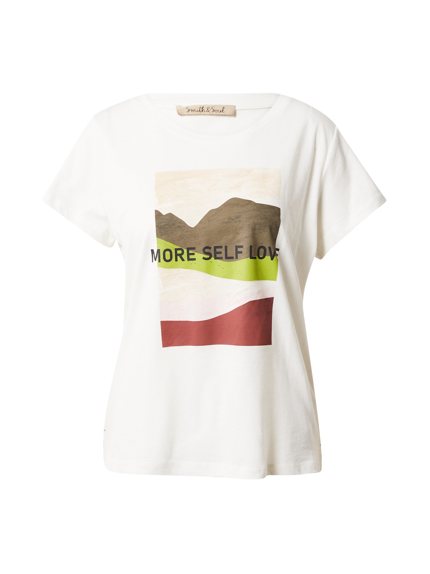 Smith&Soul Marškinėliai 'MORE LOVE' smėlio spalva / antracito spalva / šviesiai žalia / rūdžių raudona / balta
