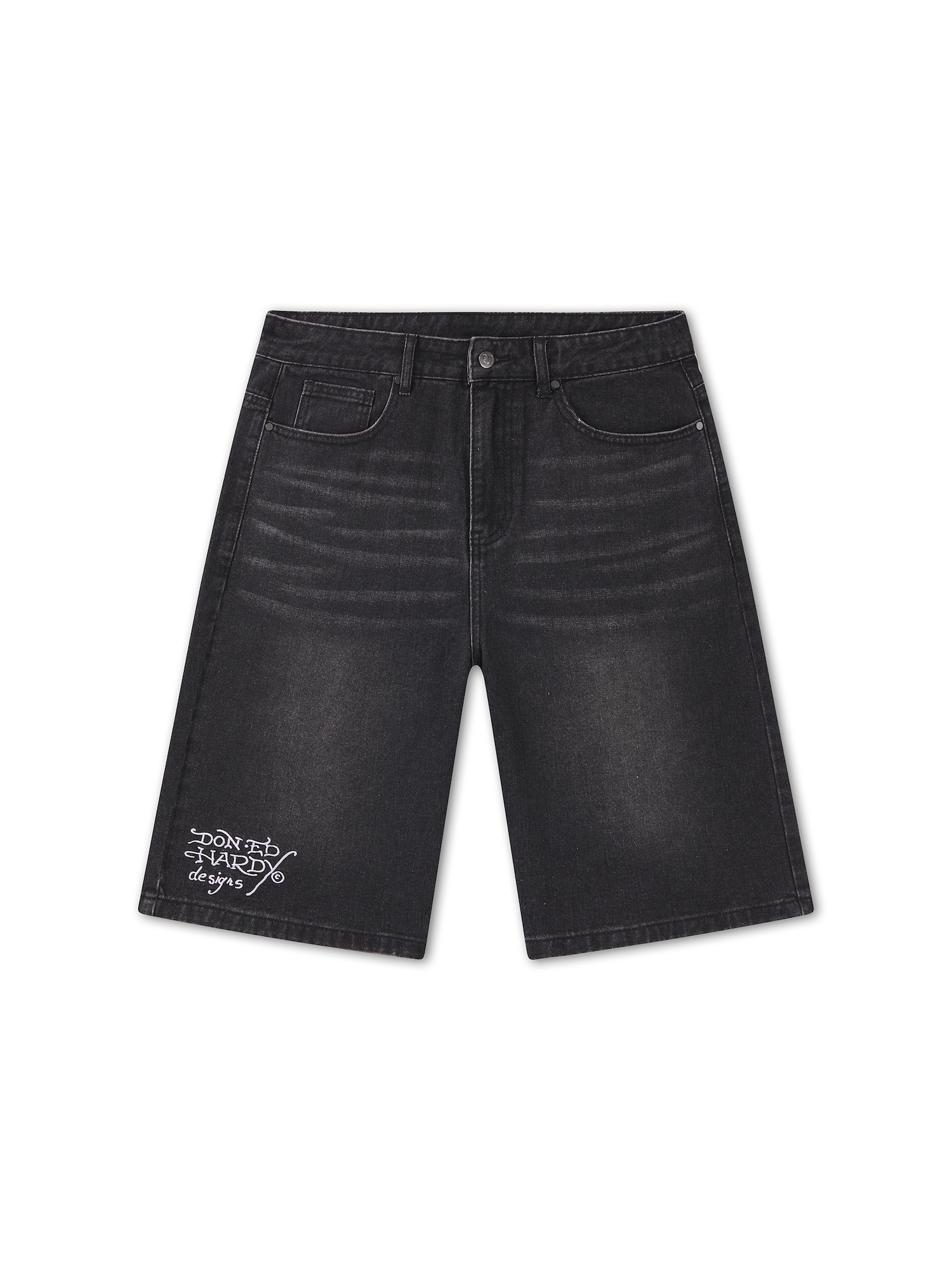 Ed Hardy Džínsy 'Skull Rose'  svetlosivá / čierny denim / šedobiela