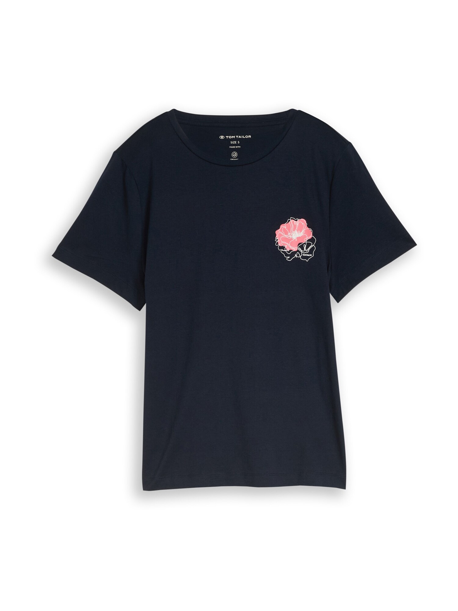 TOM TAILOR Tricou  albastru închis / roz pitaya / alb