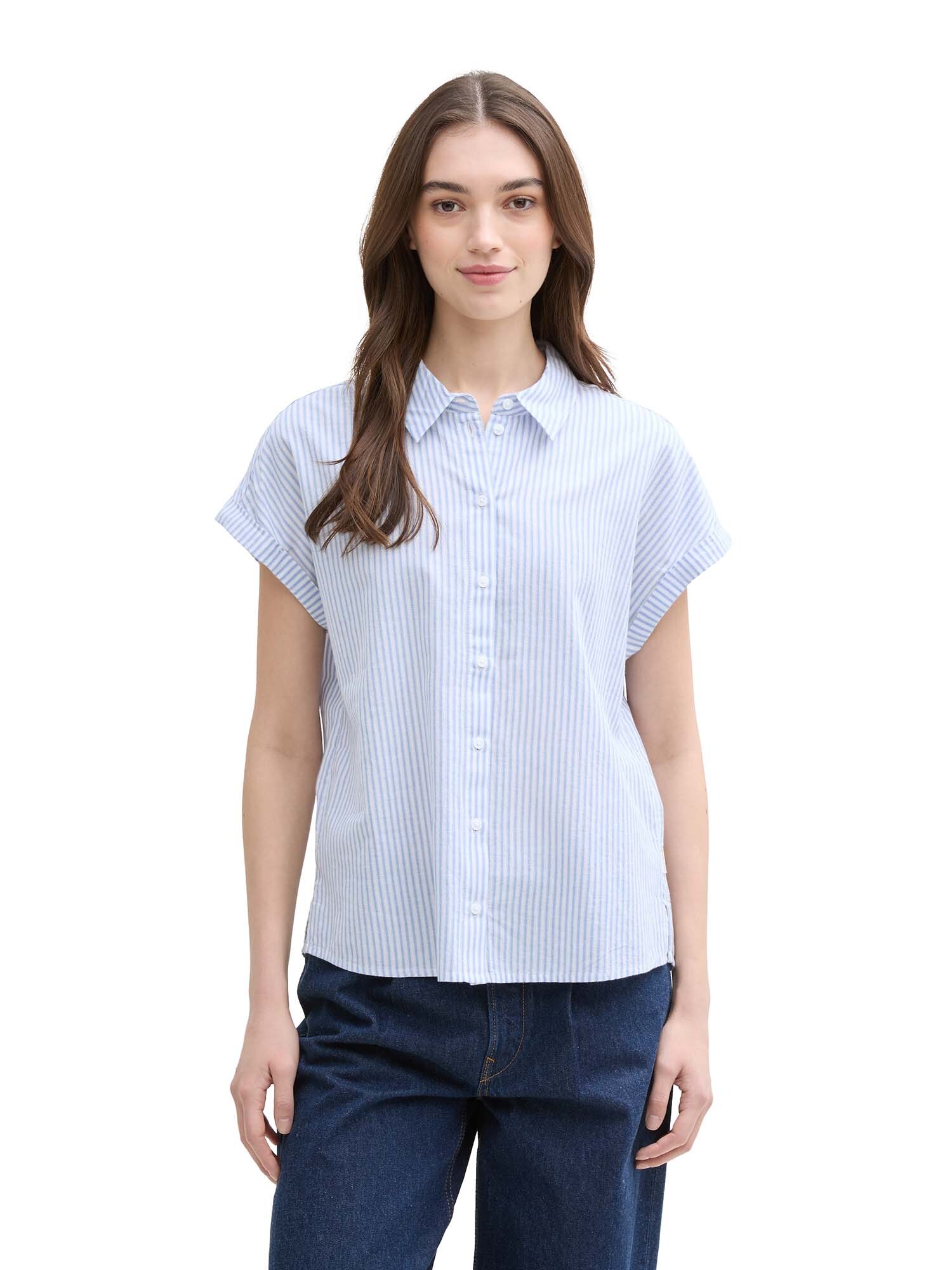 TOM TAILOR DENIM Blúz  galambkék / fehér termék 2. képe