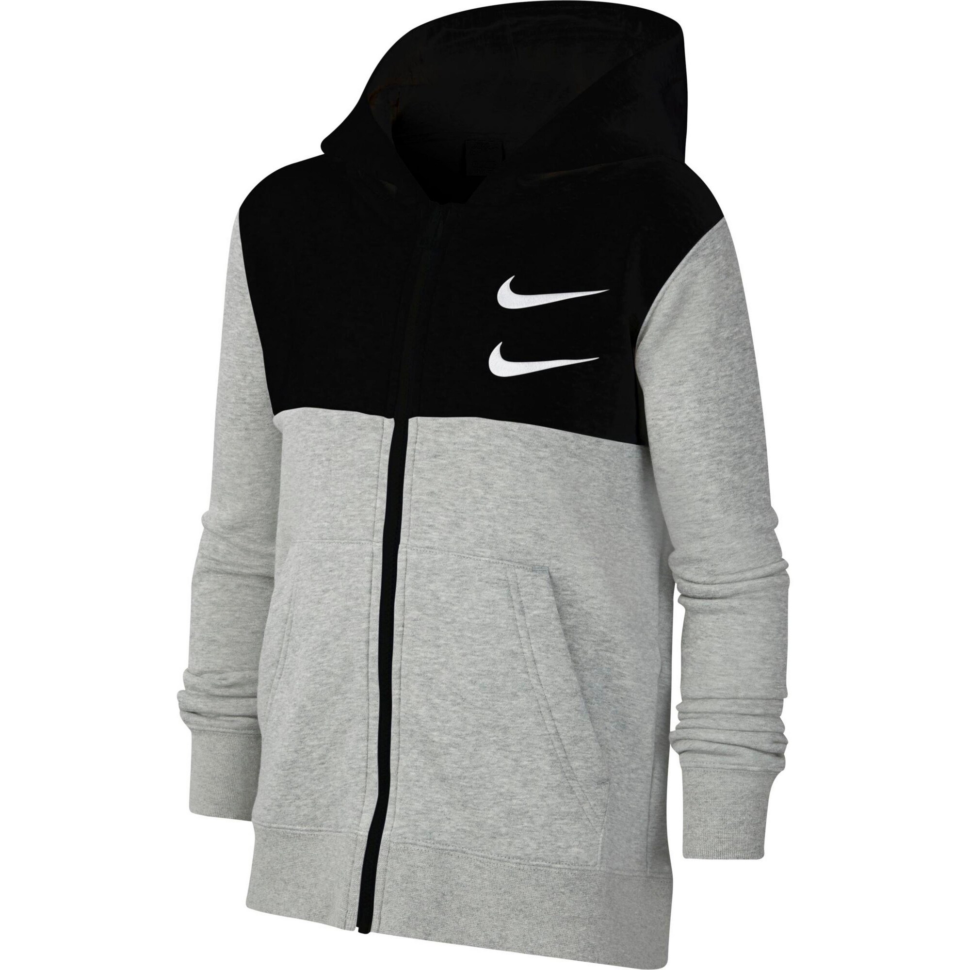 Nike Sportswear Džemperis 'SWOOSH'  juoda / margai pilka / balta