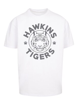 F4NT4STIC Shirt ‘Stranger Things Hawkins Grey Tiger Netflix TV Series’ Zwart / Wit