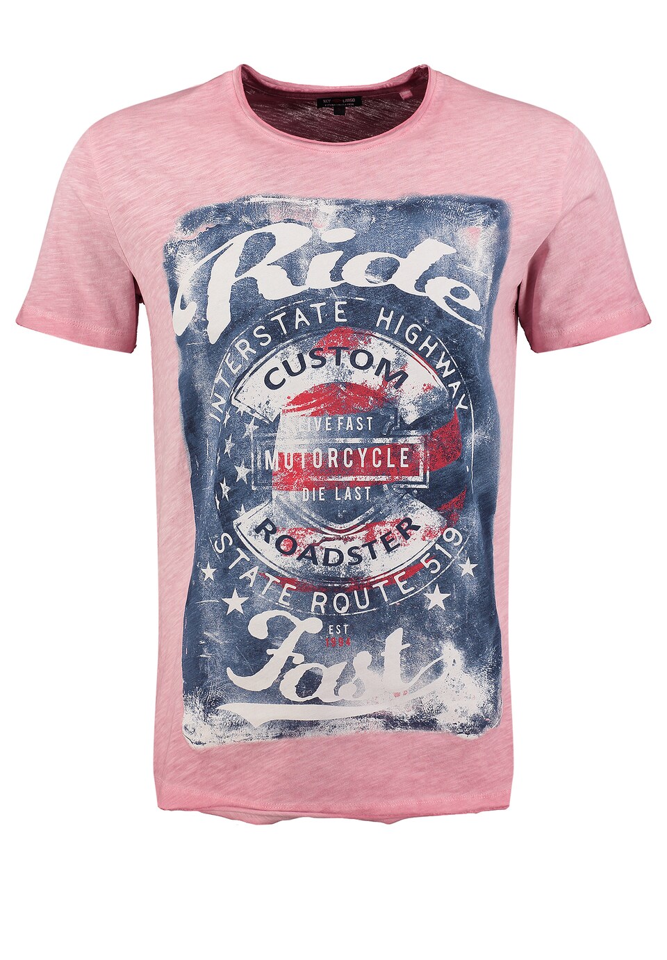 T-shirt 'Fast' blå denim / gammalrosa / röd