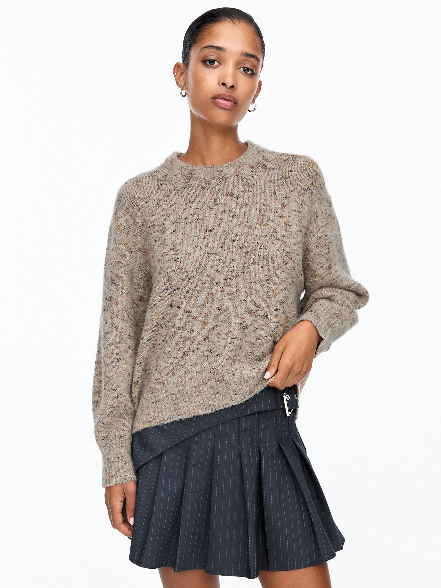Pull&Bear Pulóver  barna / szürke melír termék 2. képe