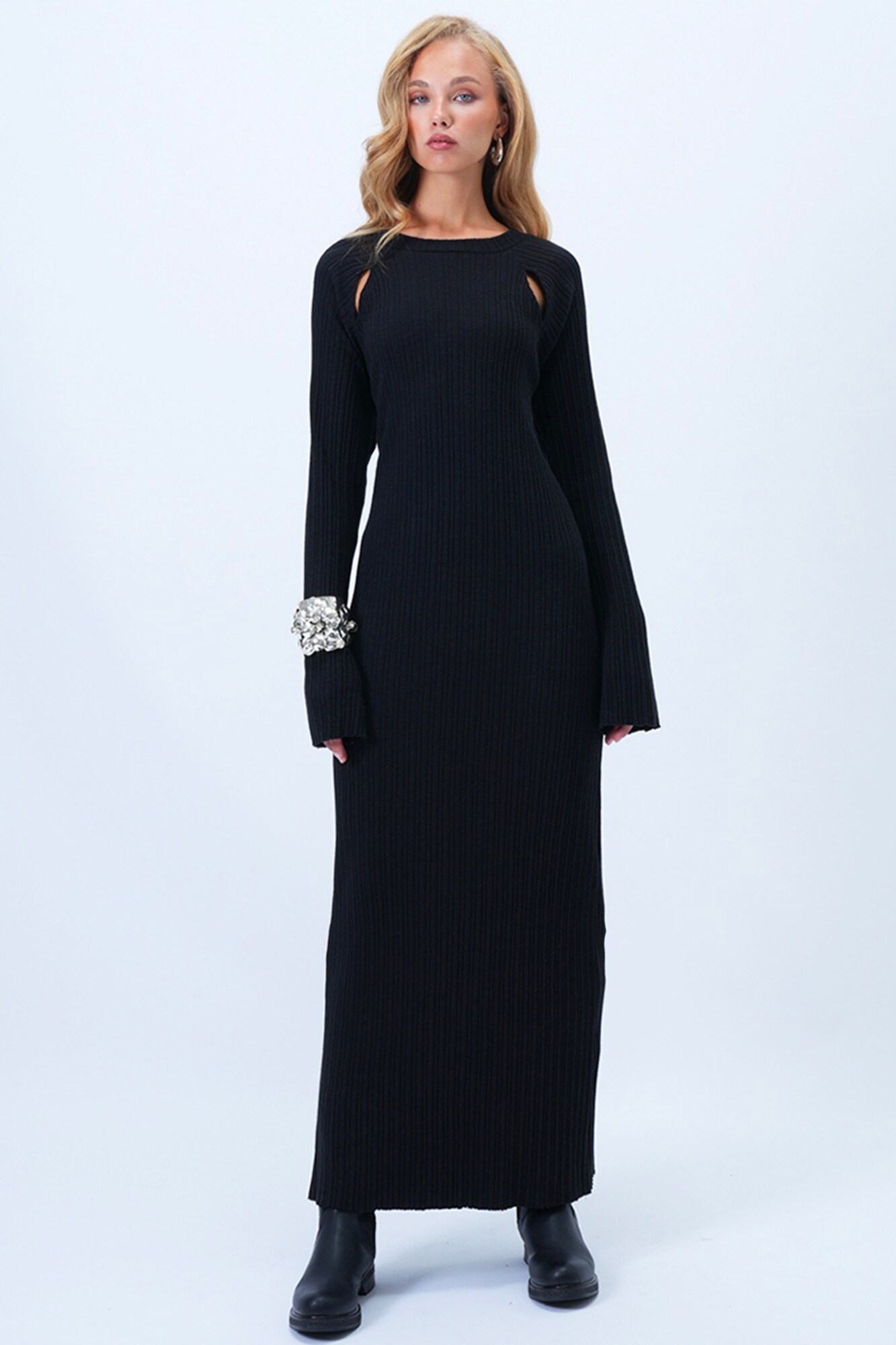 Trend Alaçatı Stili Rochie tricotat negru