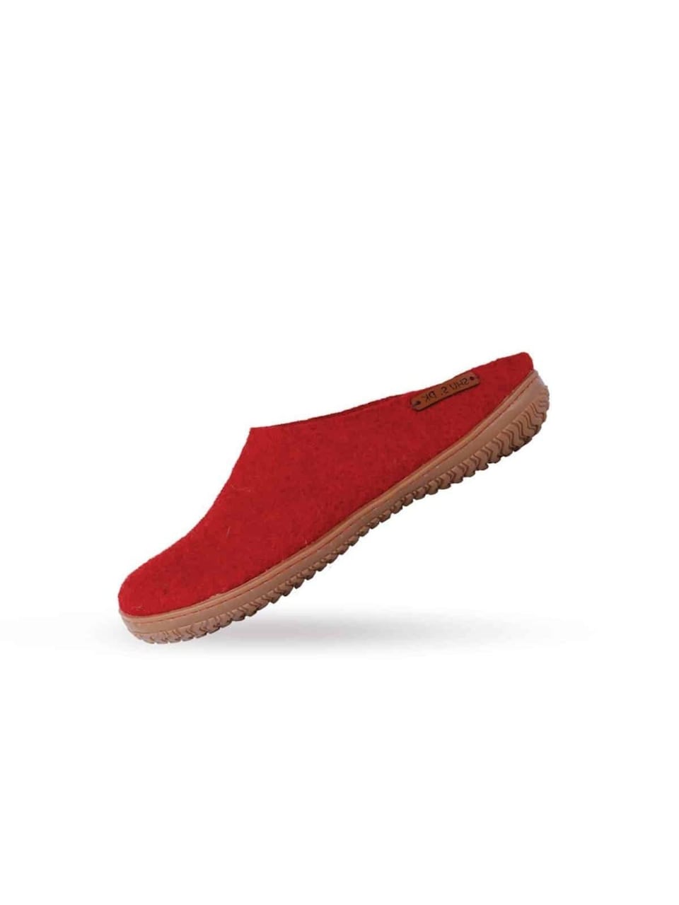 Pantolette 'Sutsko af 100% ren uld Model Rød m/Gummisål Dansk Design fra SHUS'