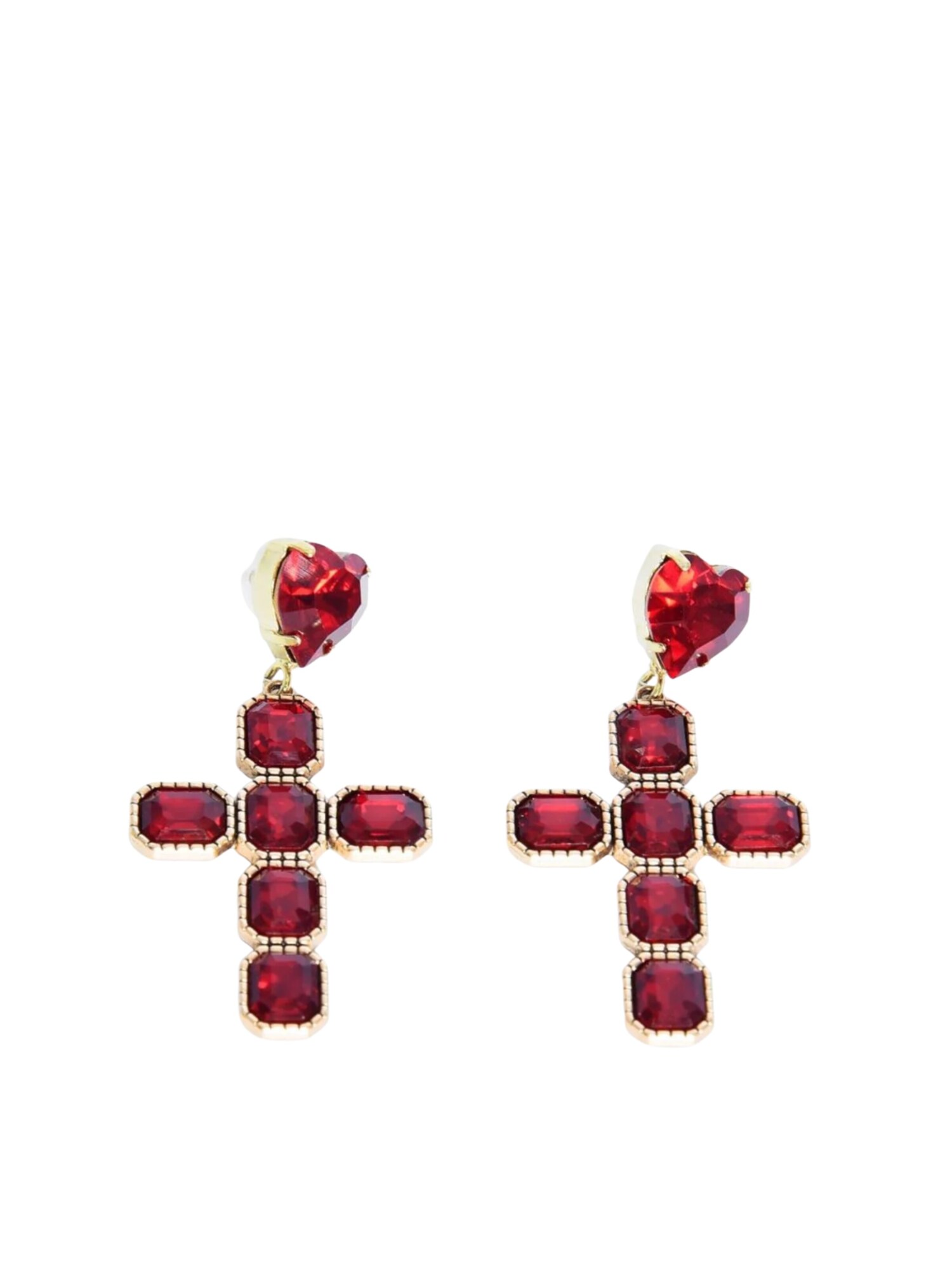 Addicted2 Naušnice 'Diana orecchini croce con Swarovski cristalli rossi' zlatna / krvavo crvena