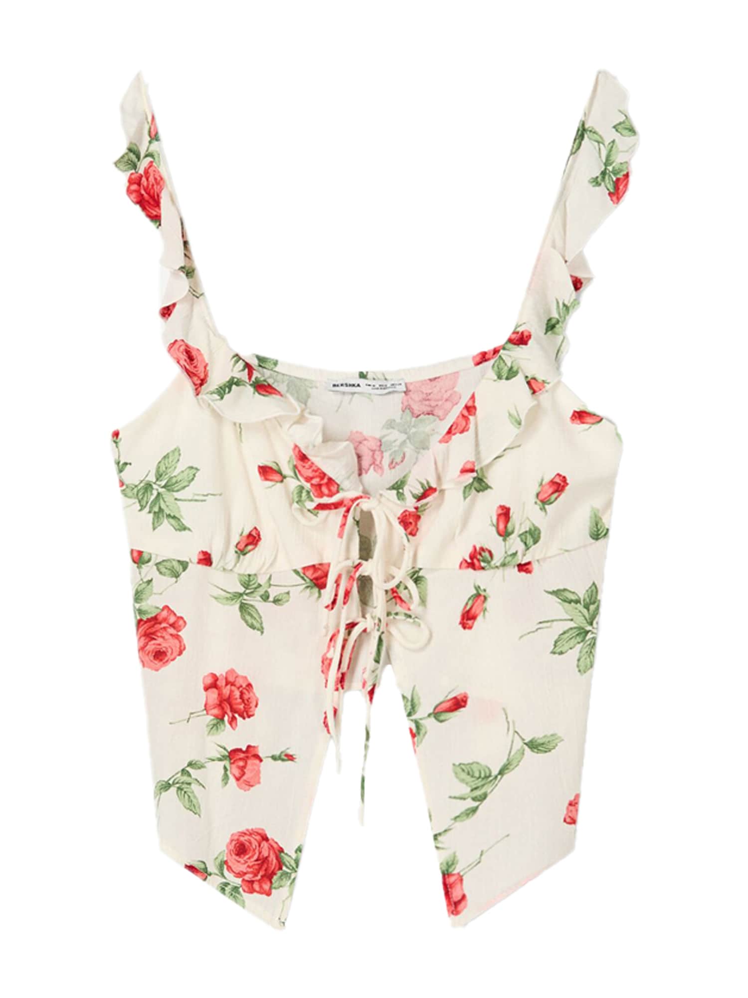 Bershka Top  zöld / rózsaszín / piros / fehér akciós termékkép 1