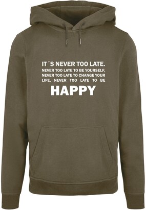 Merchcode Sweatshirt ‘Never Too Late’ Olijfgroen / Wit