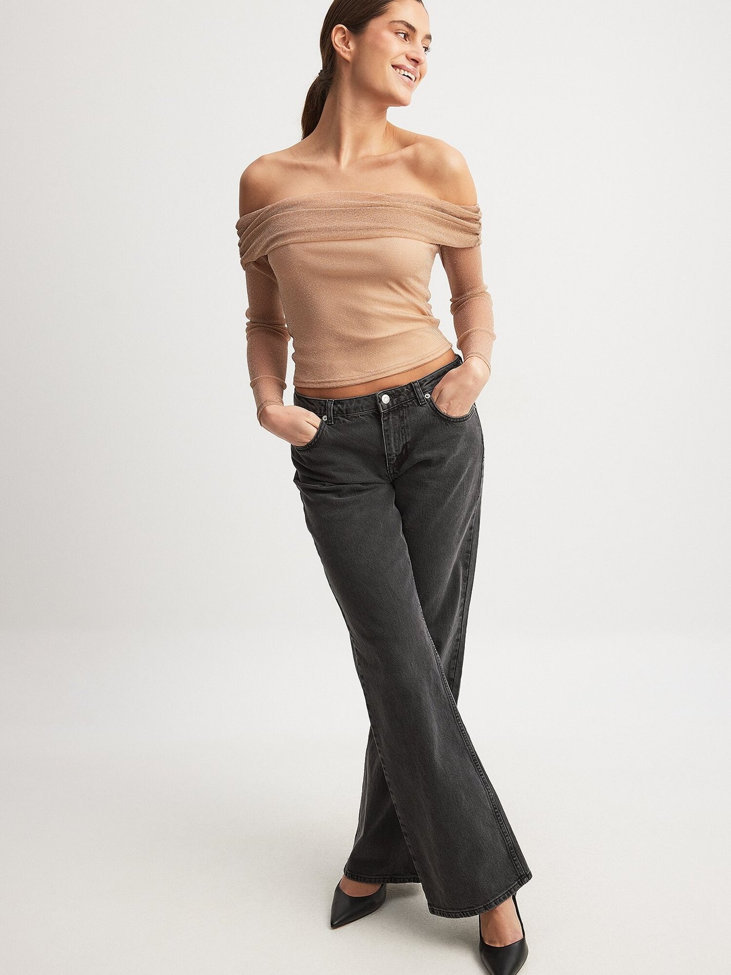 Thumbnail - NA-KD Oberteile Schulterfreies Netz-Top mit Glitzer NA-KD