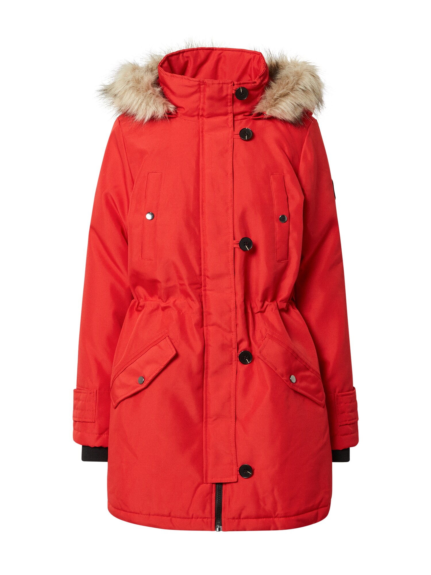 VERO MODA Žieminis paltas 'Excursion Expedition'  juoda / raudona / smėlio
