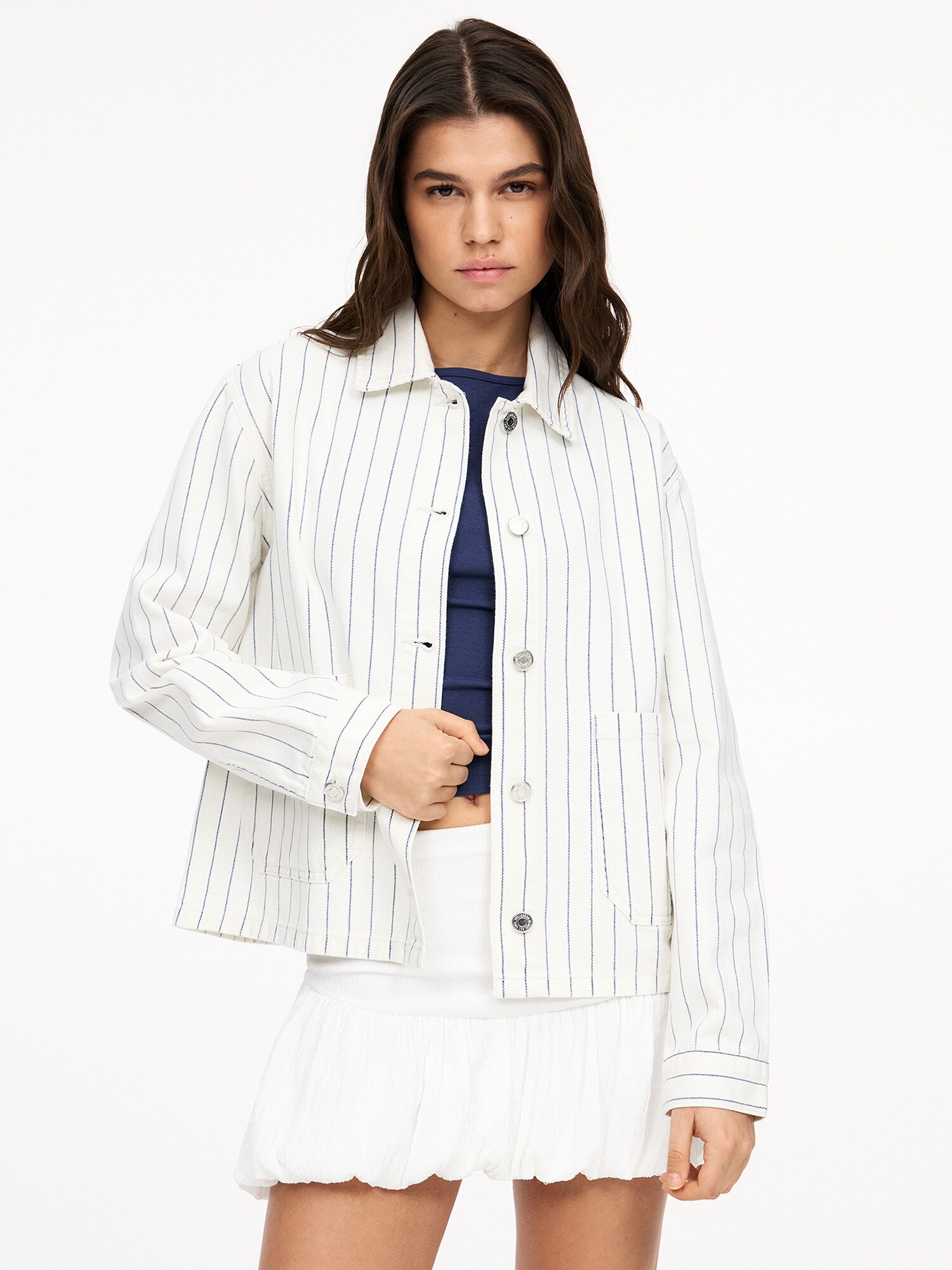 Pull&Bear Átmeneti dzseki  encián / sötétkék / fehér termék 2. képe