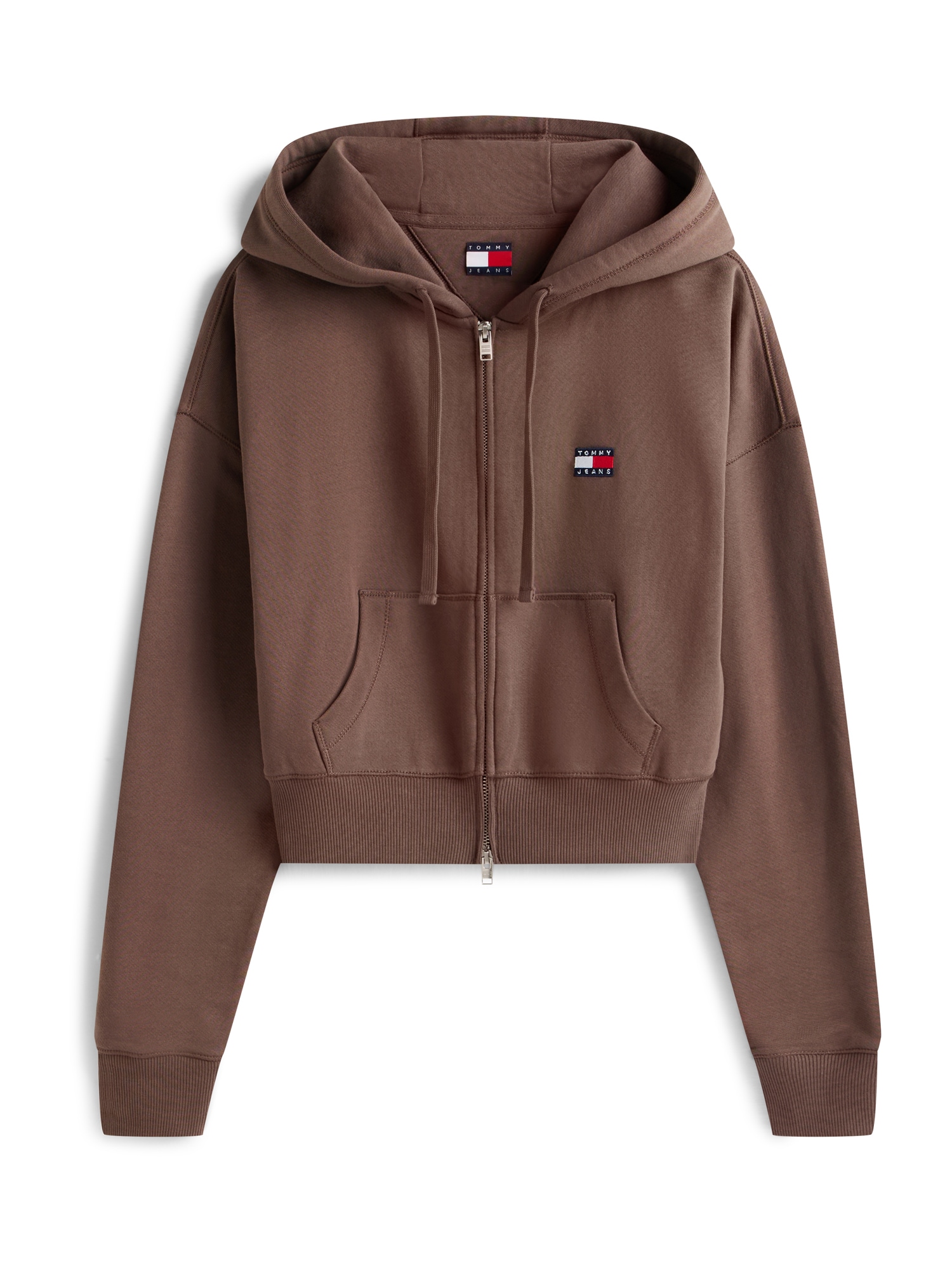 Tommy Jeans Hanorac  castaniu / roșu cranberry / alb