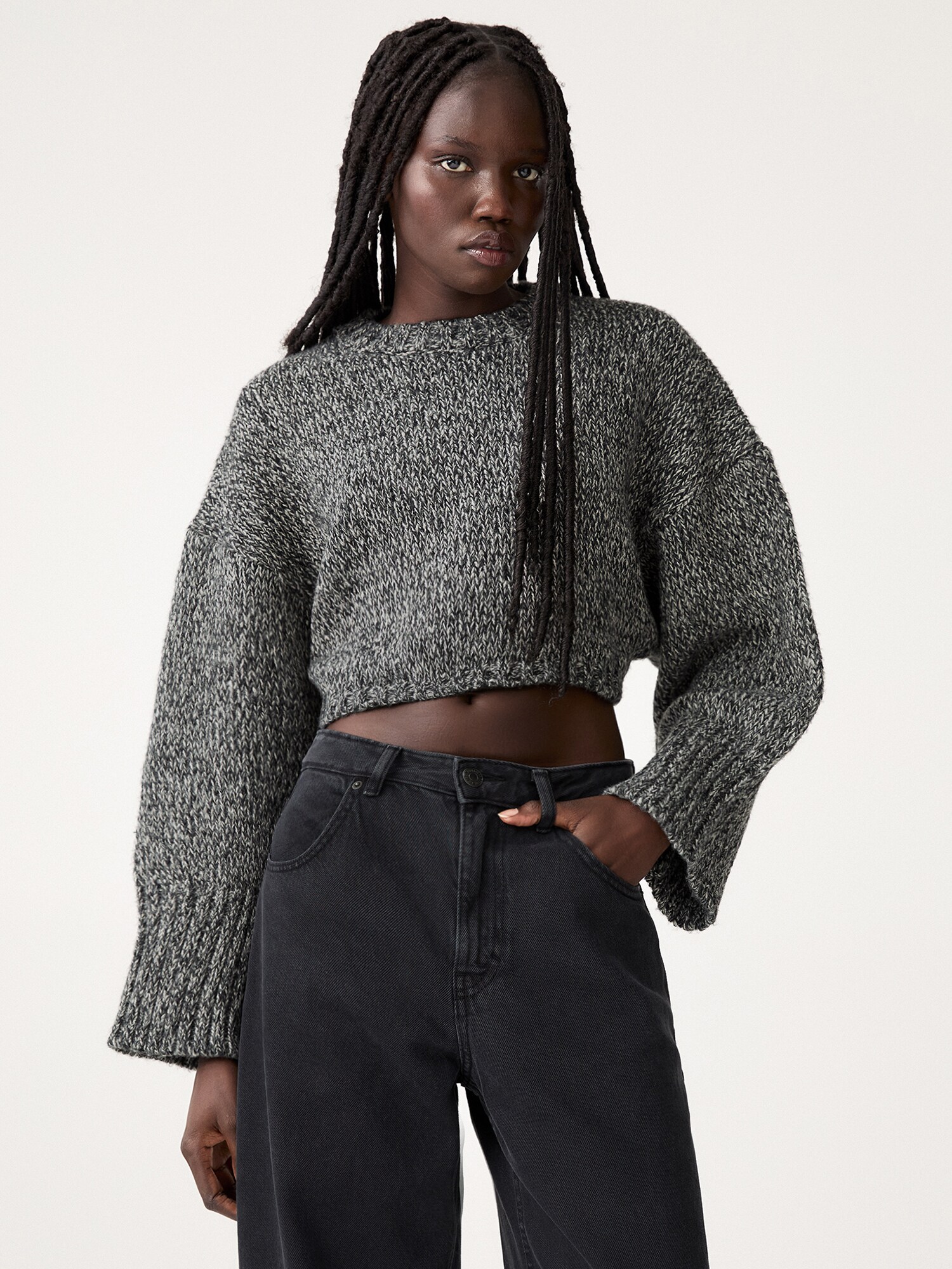 Pull&Bear Pulóver  fekete melír termék 2. képe