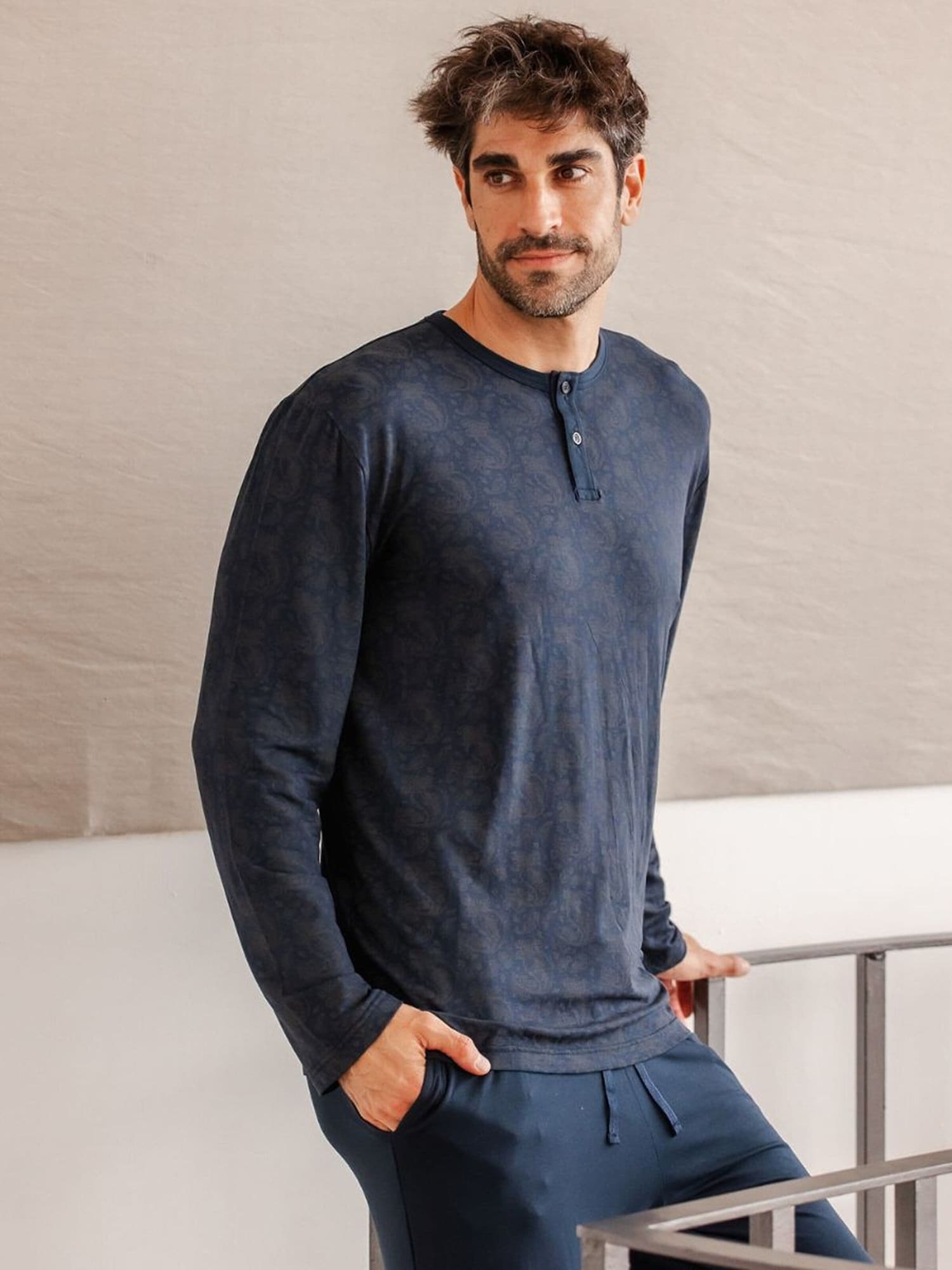 zd ZERO DEFECTS Pijama largo 'Modal Luxury'  navy
