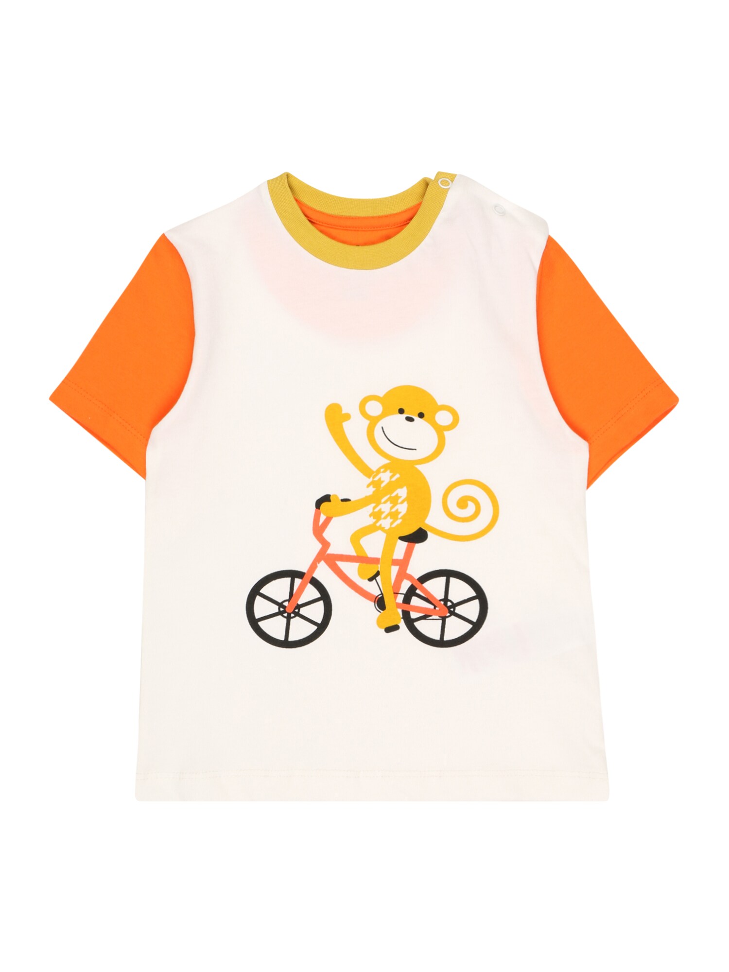 Lucy & Sam Marškinėliai 'MONKEY ON A BIKE' balta / oranžinė / aukso geltonumo spalva / juoda