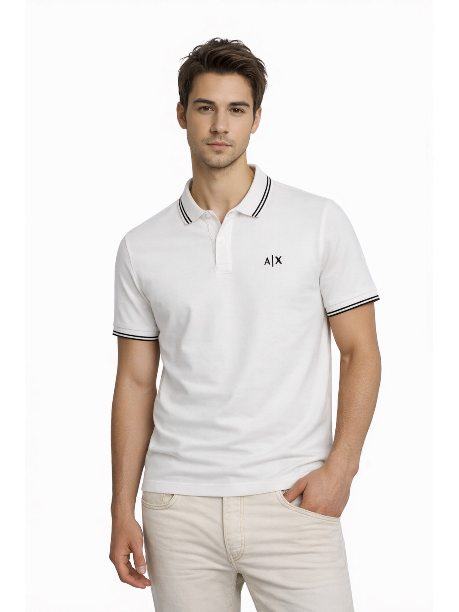 ARMANI EXCHANGE Tricou negru / alb
