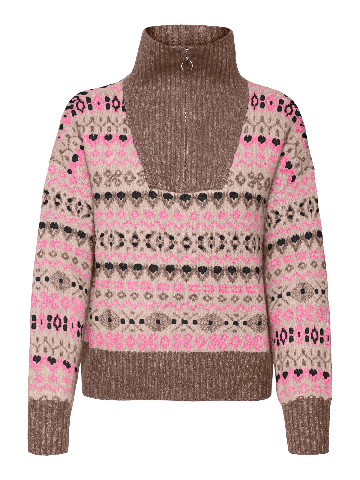 VERO MODA Sveter 'GLO'  béžová / mokka / neónovo ružová / čierna
