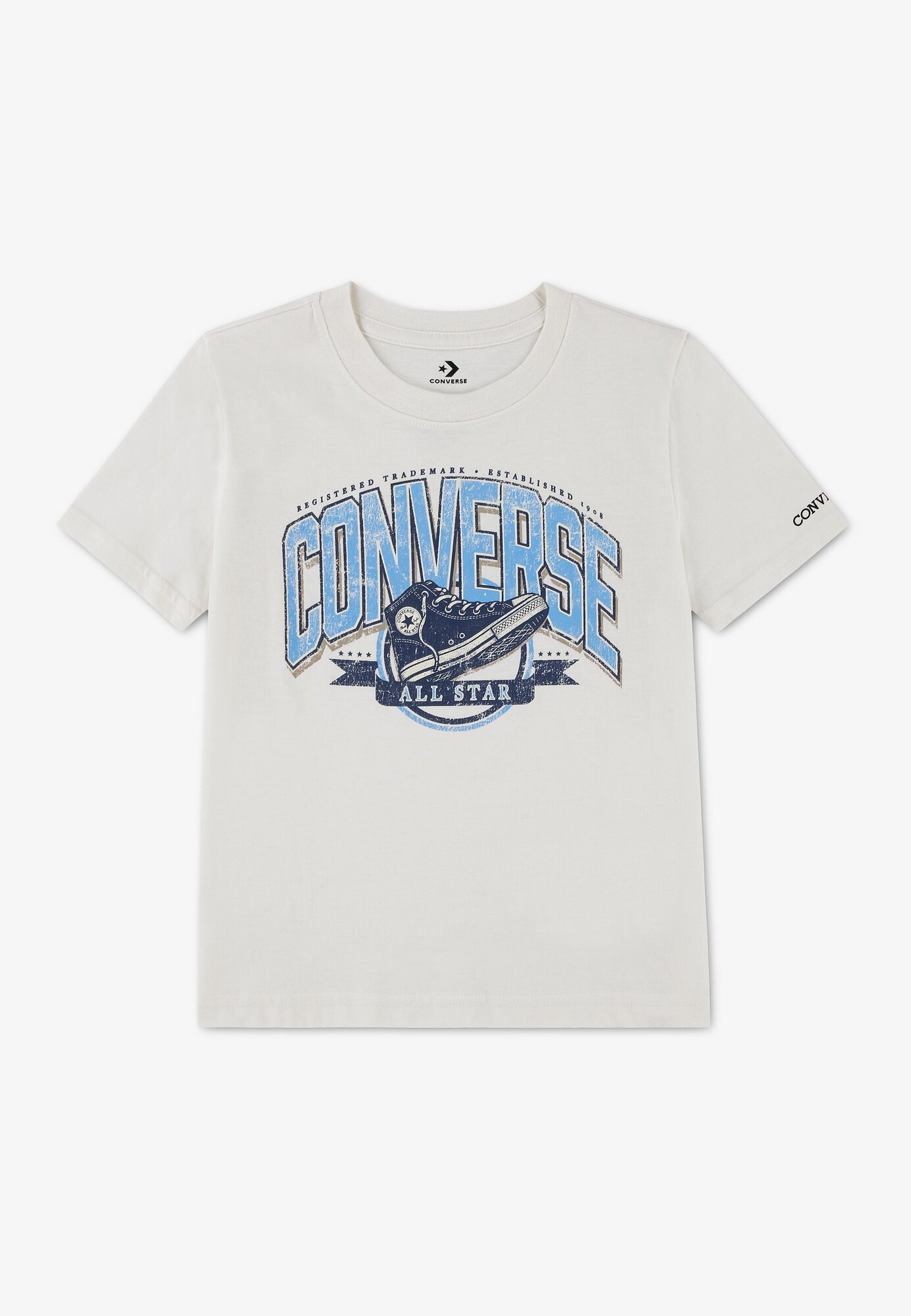 CONVERSE Majica 'VARCITY SNEAKER' svijetlobež / mornarsko plava / nebesko plava